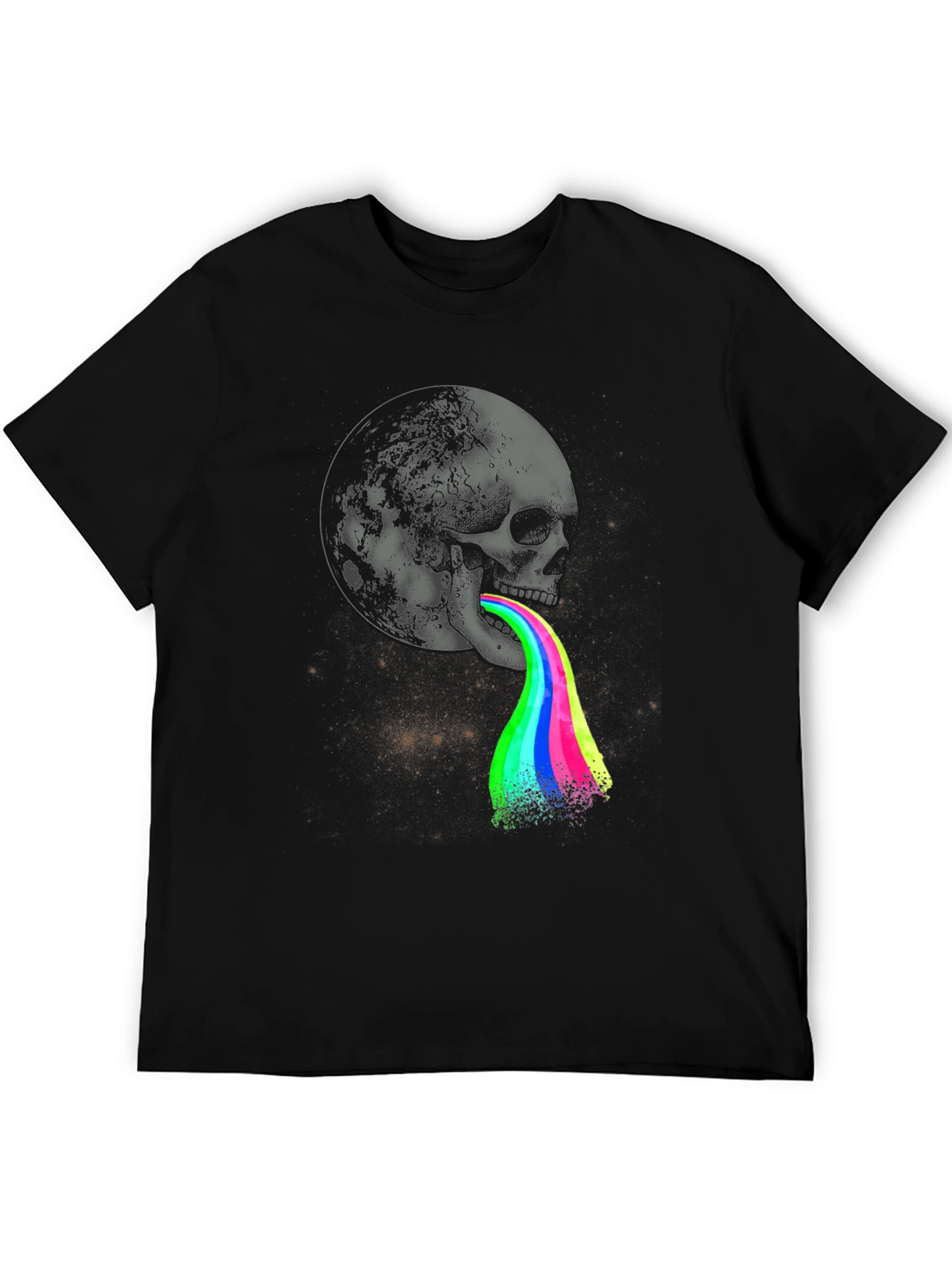 Skull Moon Rainbow Vomit Graphic Tee - Black