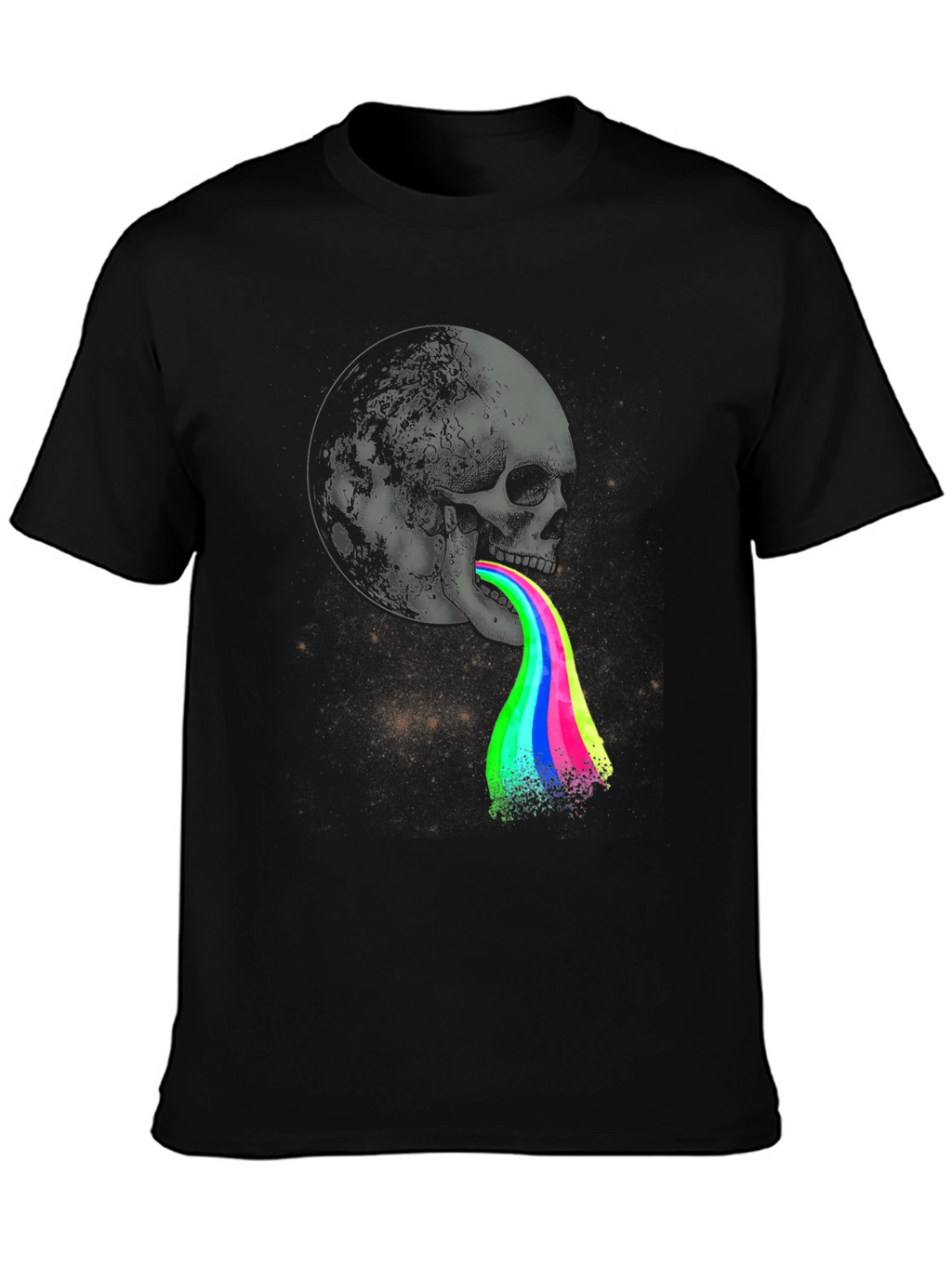 Skull Moon Rainbow Vomit Graphic Tee - Black