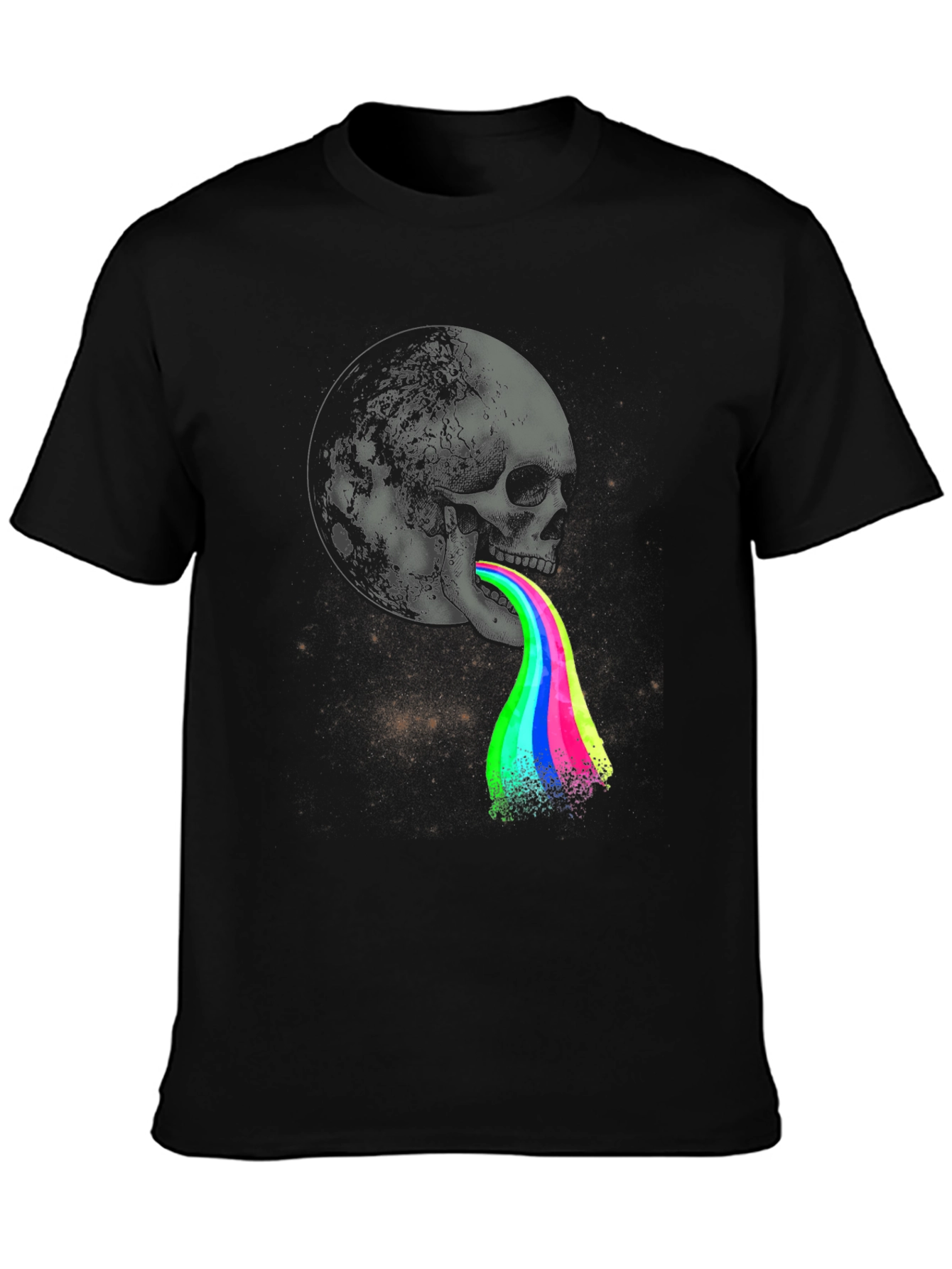 Skull Moon Rainbow Vomit Graphic Tee - Black