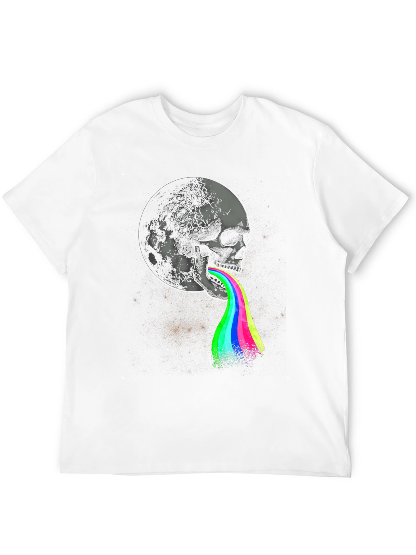 Skull Moon Rainbow Vomit Graphic Tee - Black