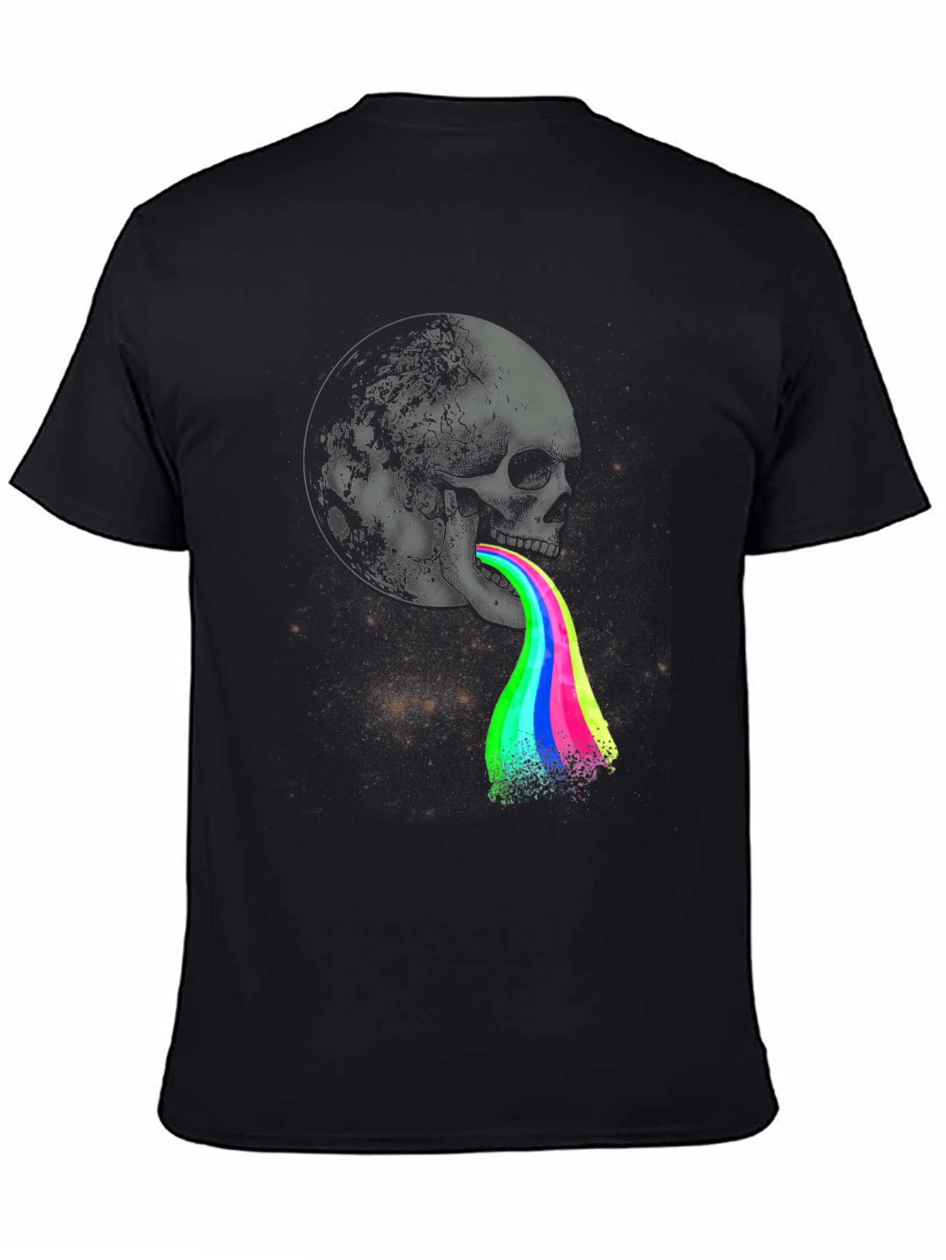 Skull Moon Rainbow Vomit Graphic Tee - Black