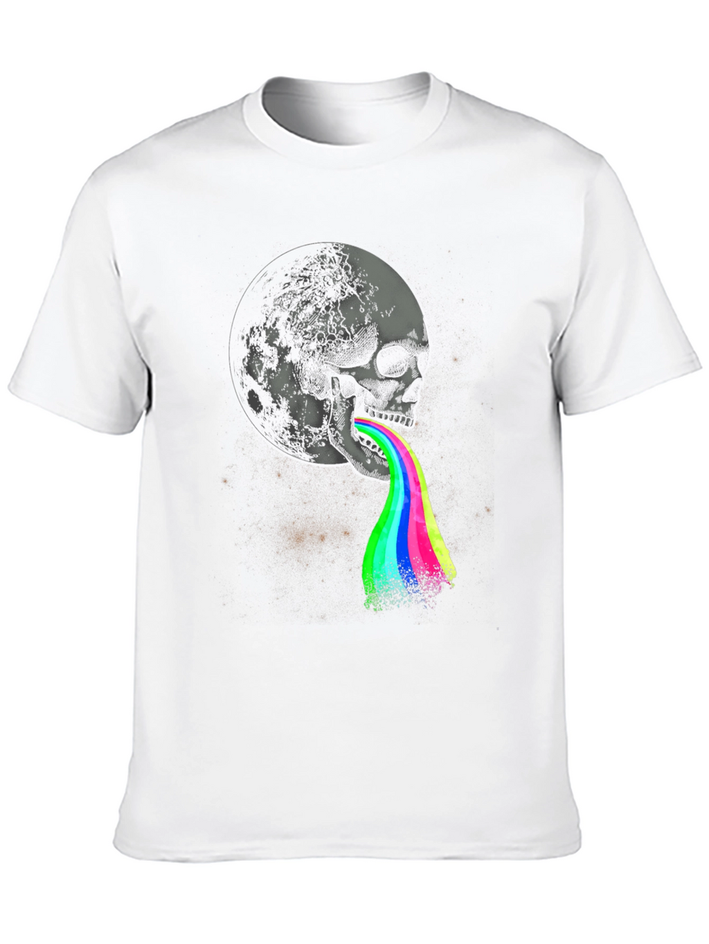 Skull Moon Rainbow Vomit Graphic Tee - Black