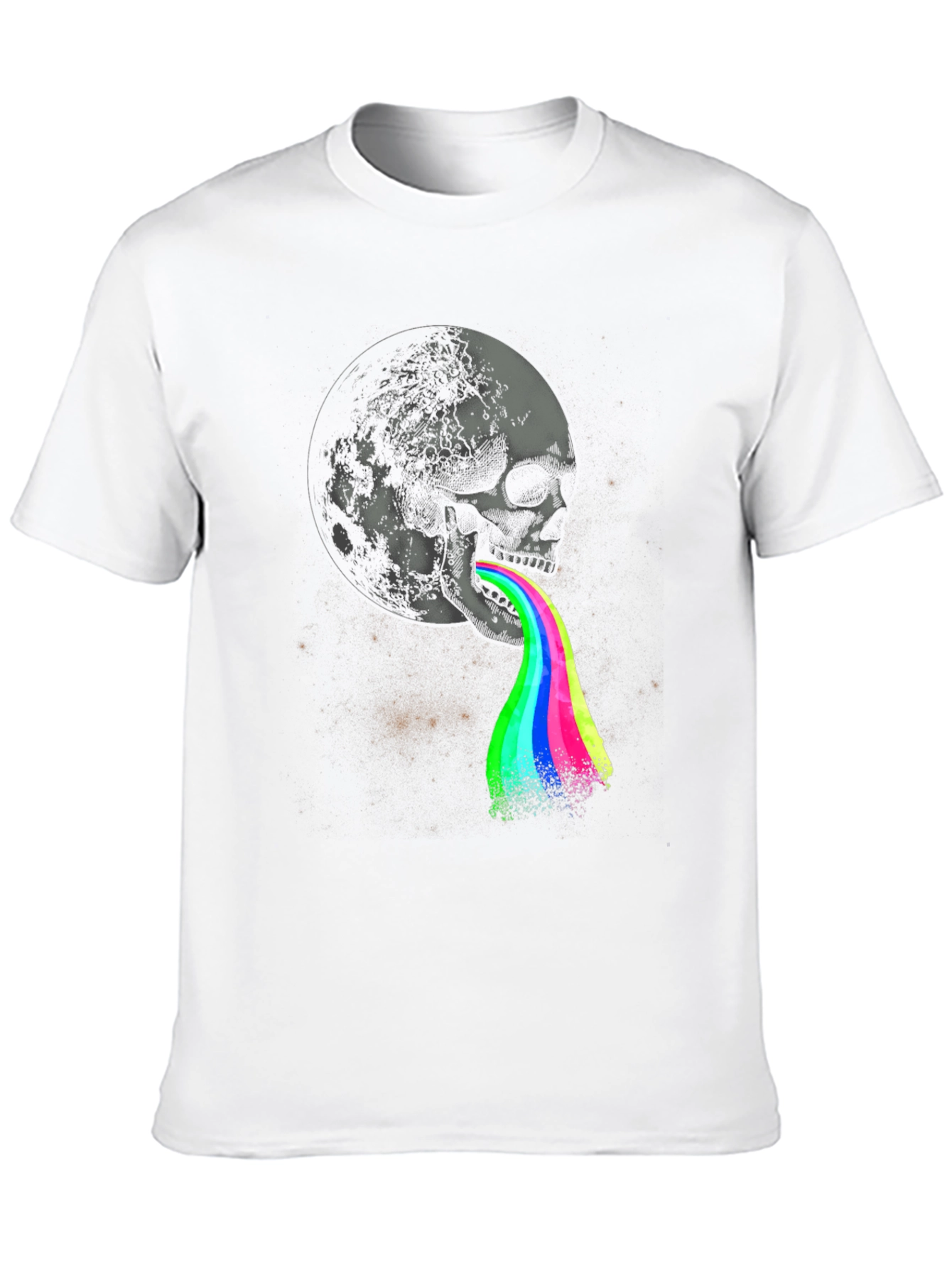 Skull Moon Rainbow Vomit Graphic Tee - Black