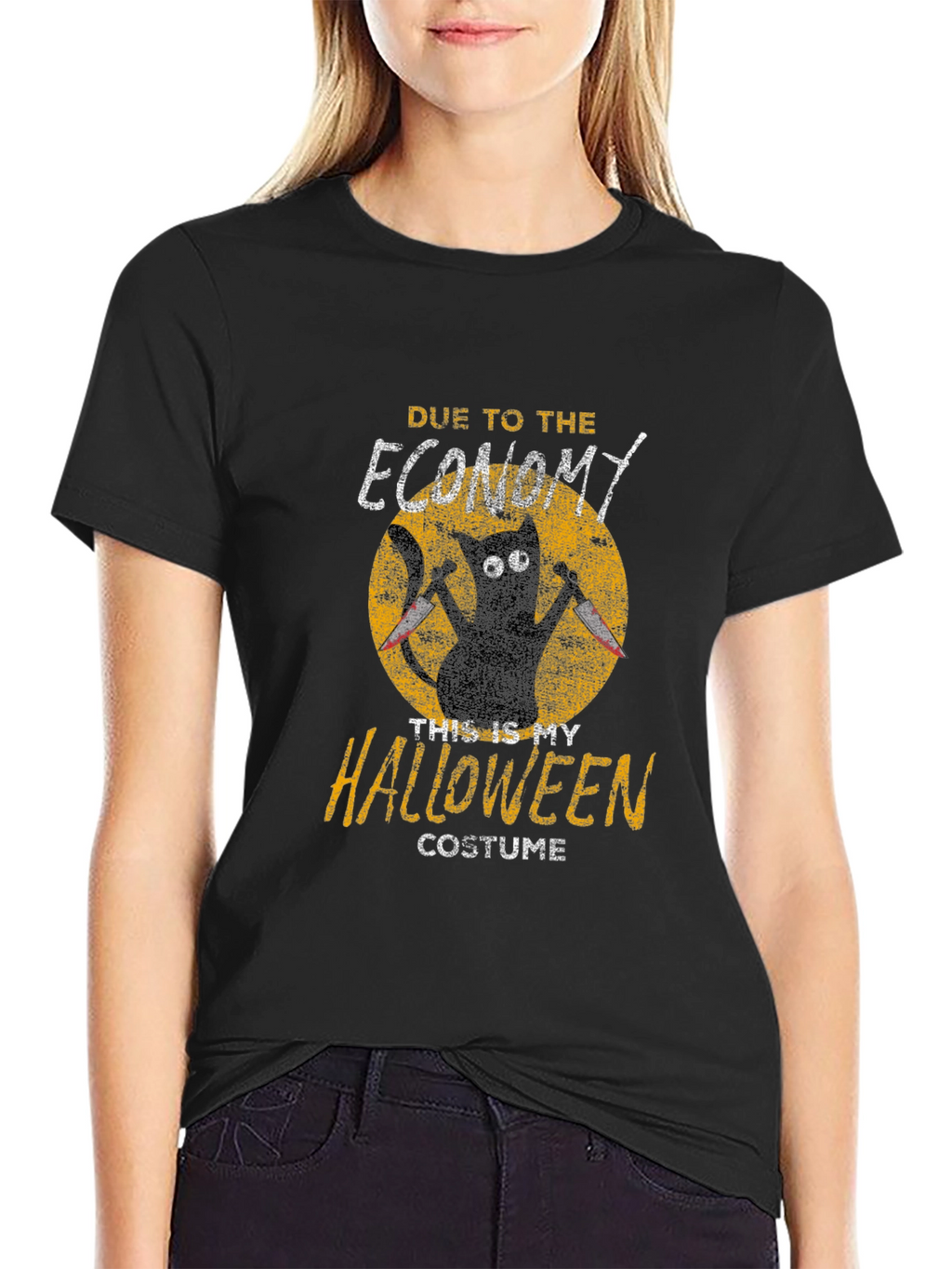 Economy Halloween Costume Black Cat Graphic T-Shirt