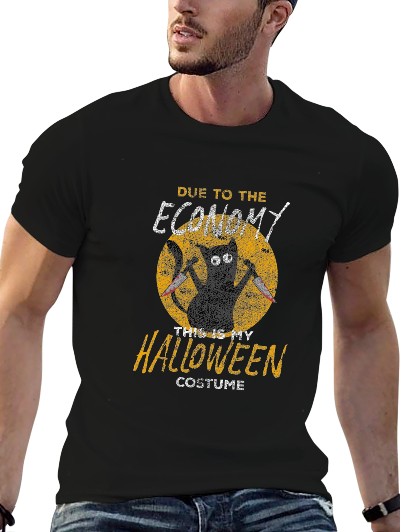 Economy Halloween Costume Black Cat Graphic T-Shirt