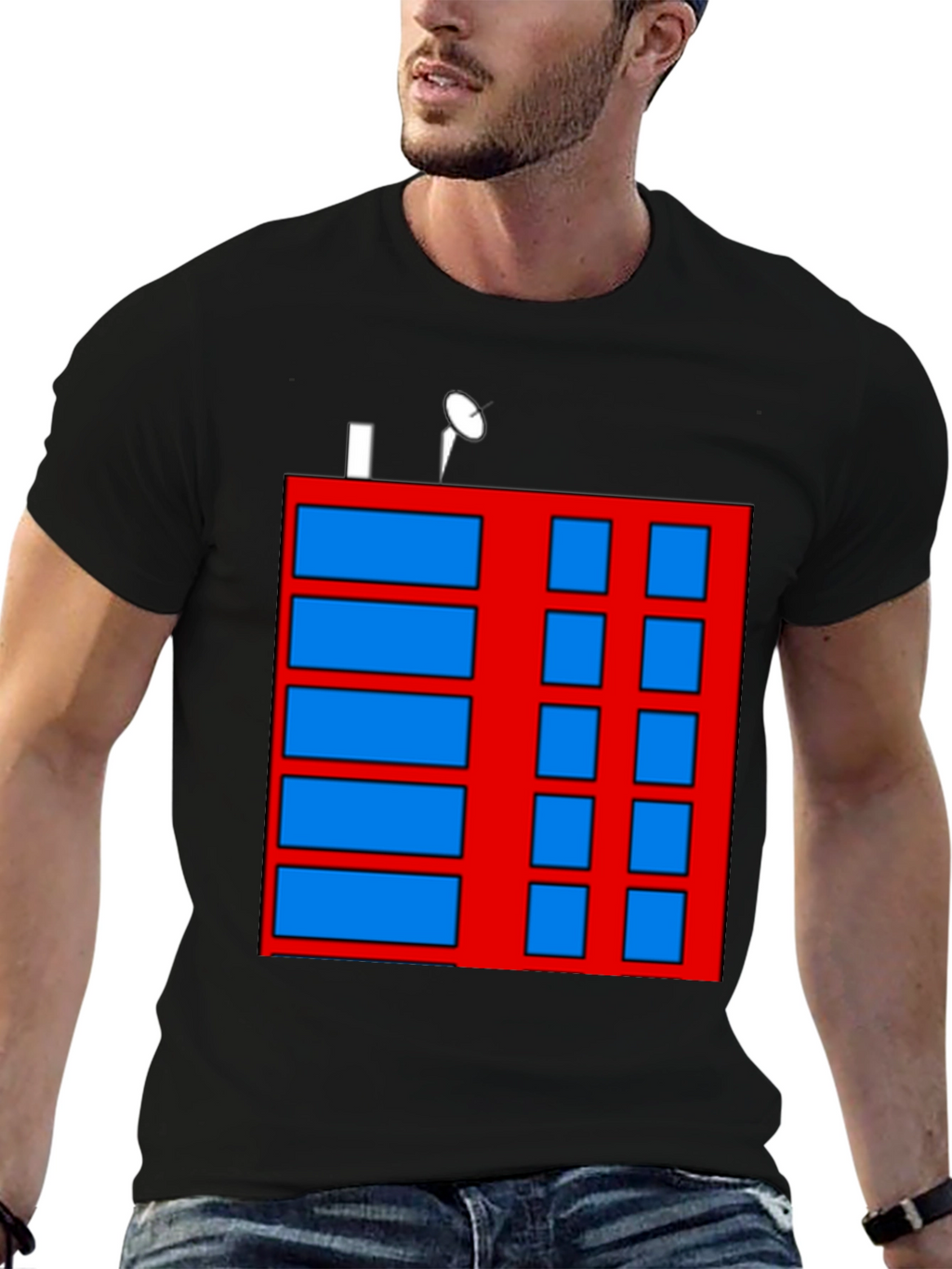 Abstract Building Graphic Tee - Black Casual Shirt