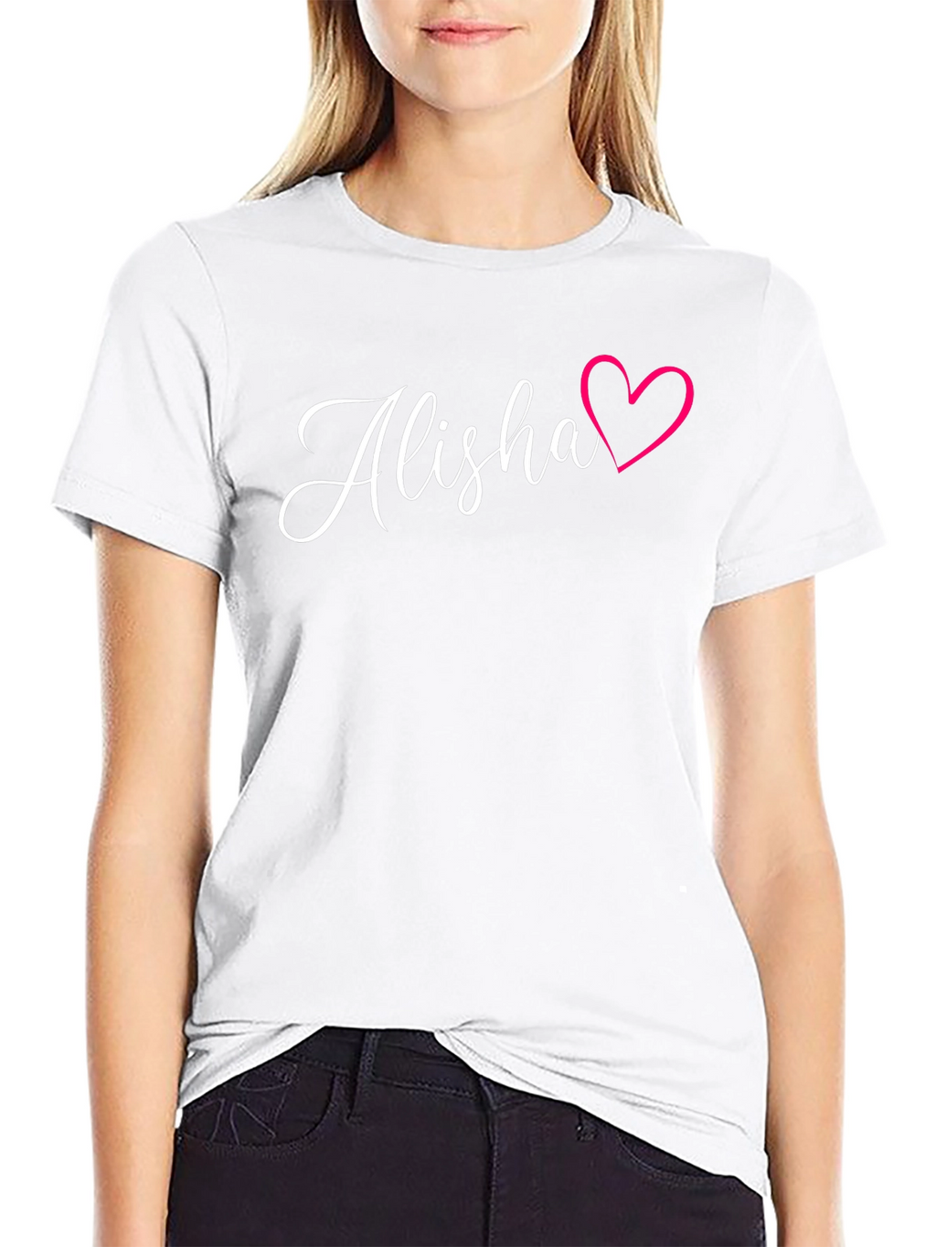 Alisha Name Heart Graphic Black T-Shirt