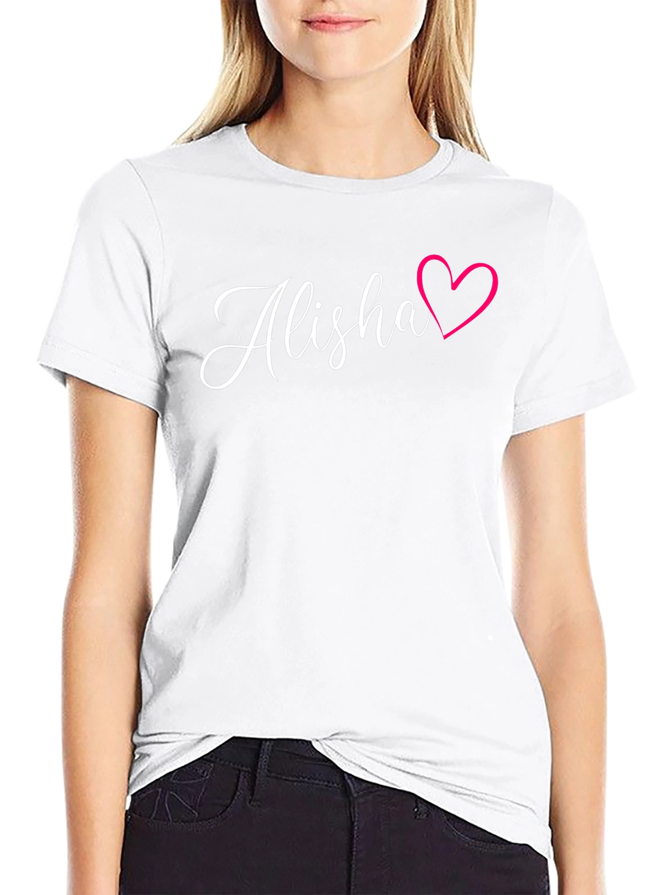 Alisha Name Heart Graphic Black T-Shirt