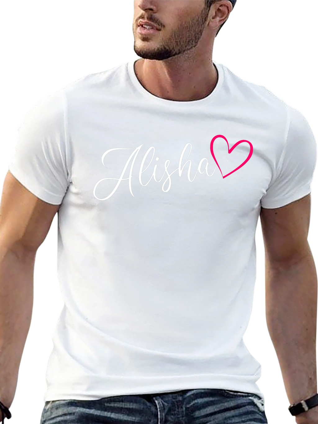 Alisha Name Heart Graphic Black T-Shirt