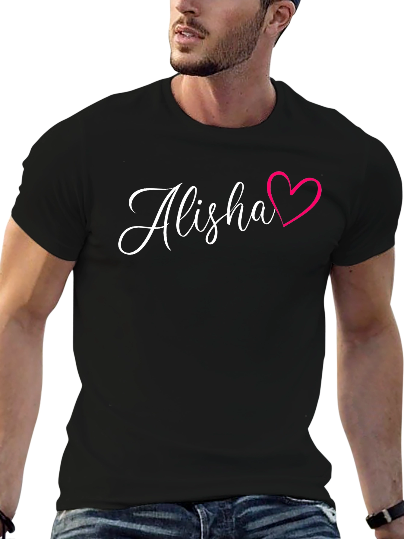 Alisha Name Heart Graphic Black T-Shirt
