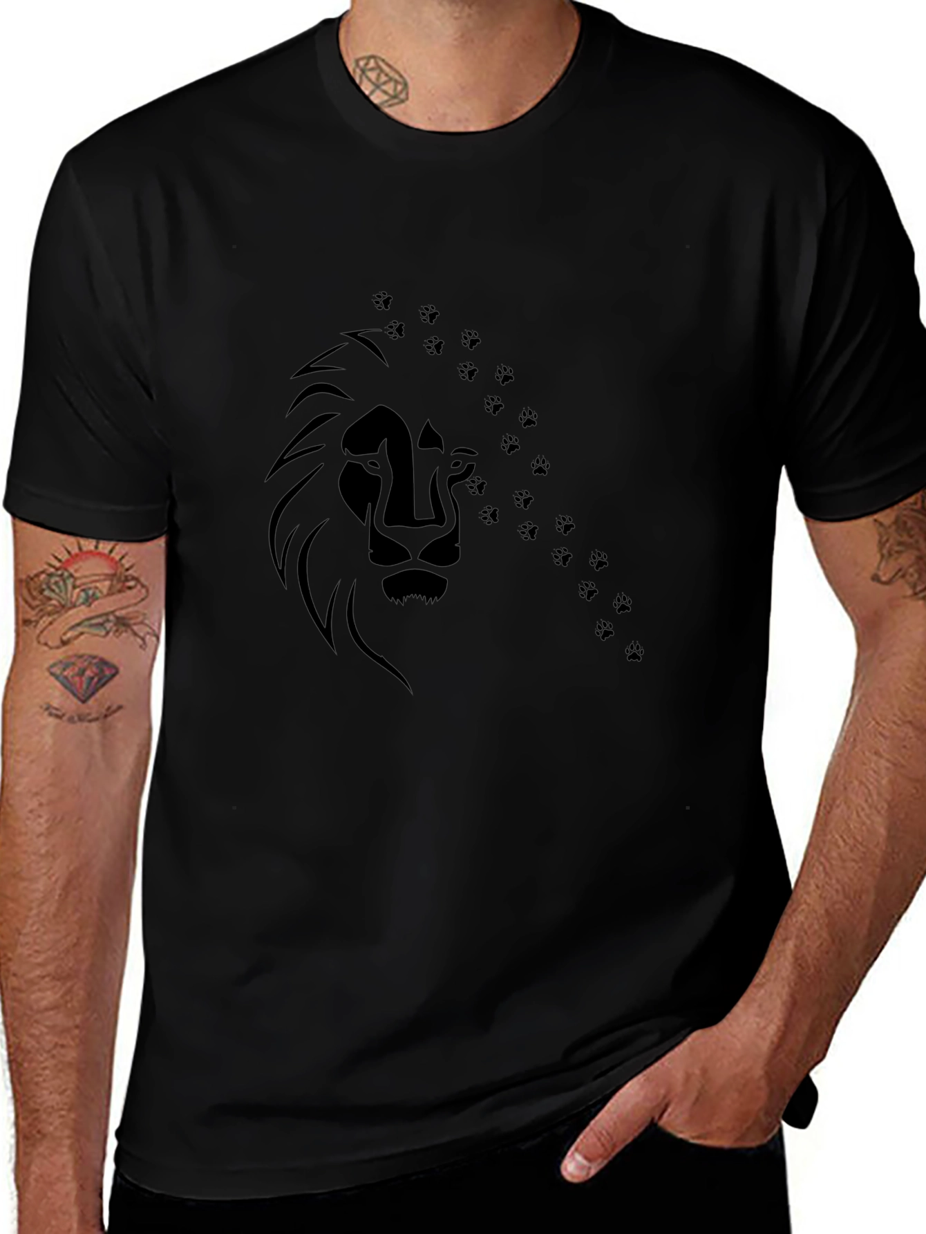 Lion Paw Print Graphic Tee - Mens Black T-Shirt