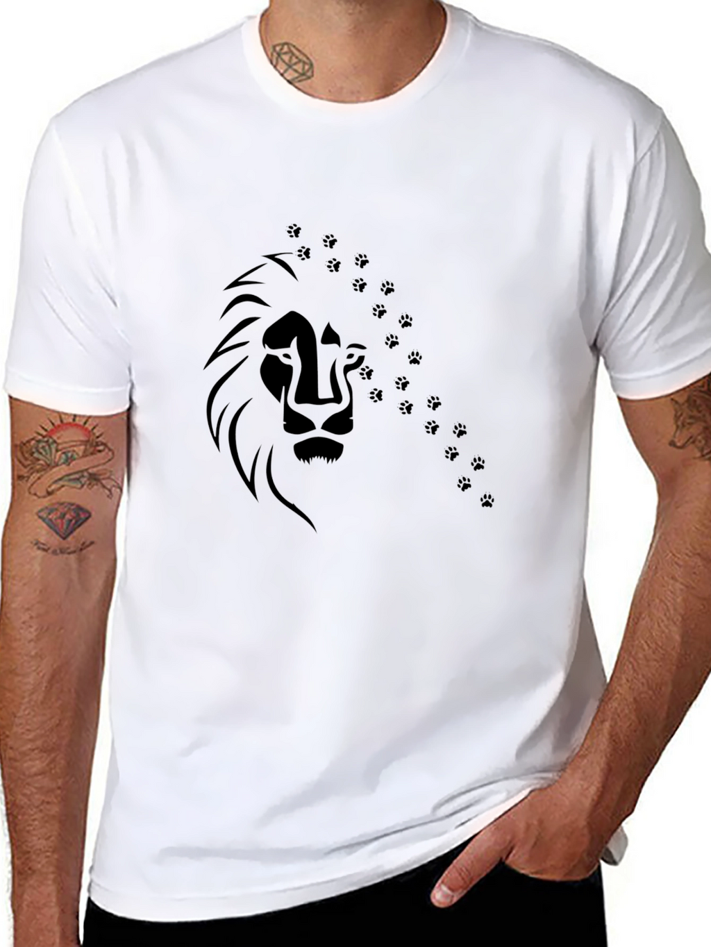 Lion Paw Print Graphic Tee - Mens Black T-Shirt
