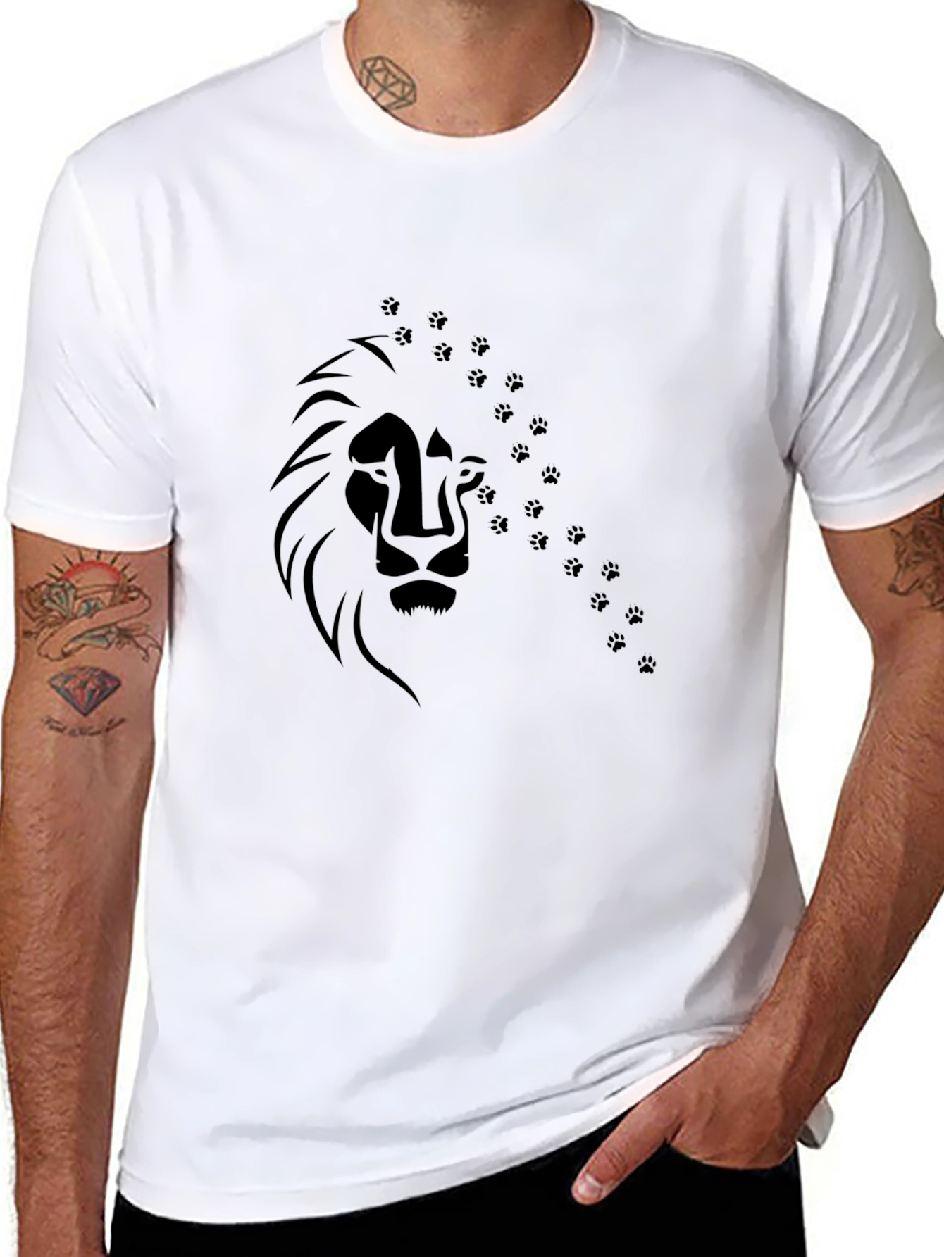 Lion Paw Print Graphic Tee - Mens Black T-Shirt