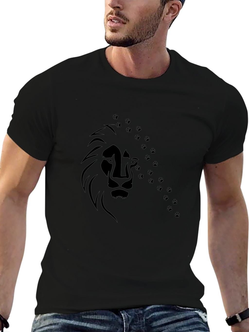 Lion Paw Print Graphic Tee - Mens Black T-Shirt