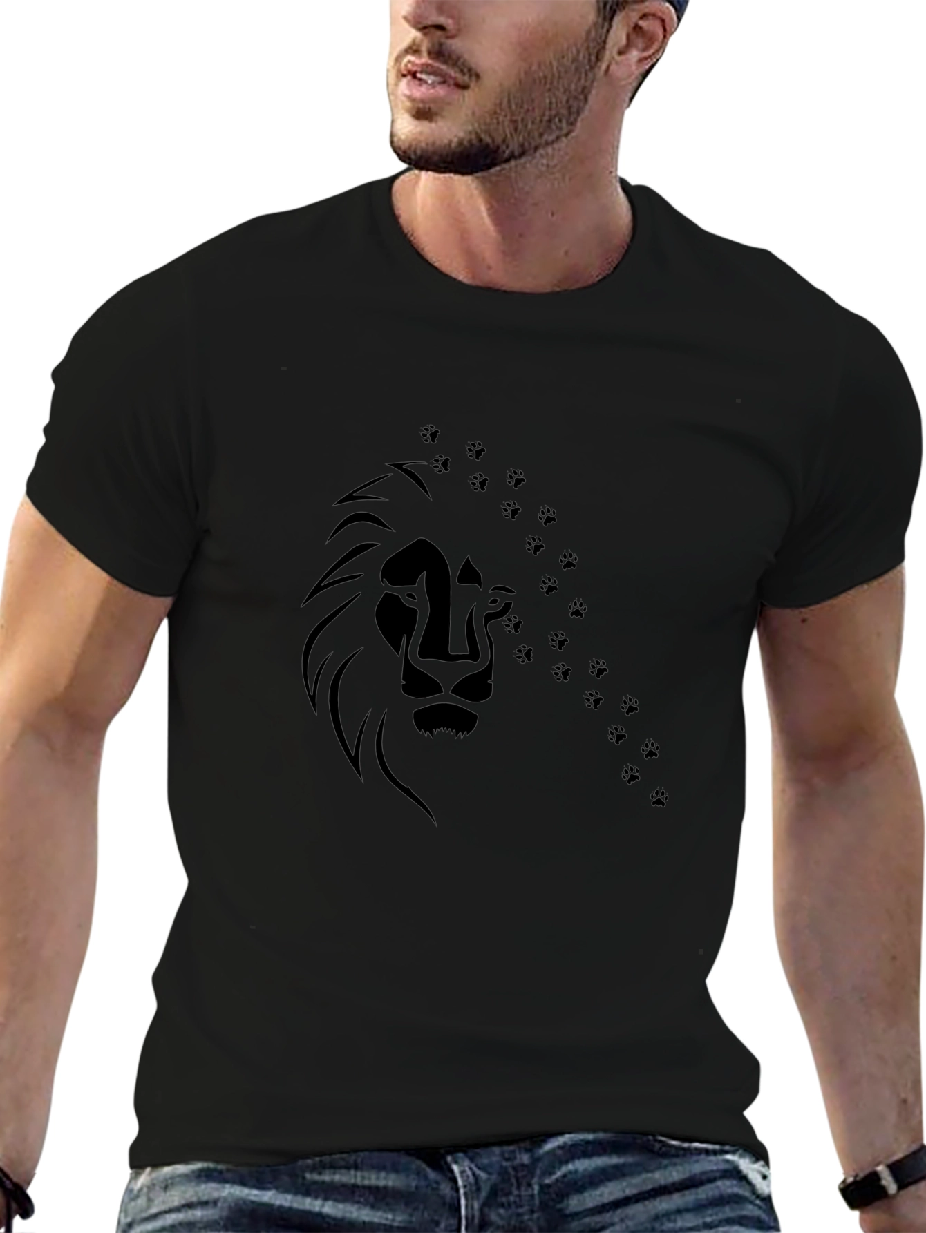 Lion Paw Print Graphic Tee - Mens Black T-Shirt