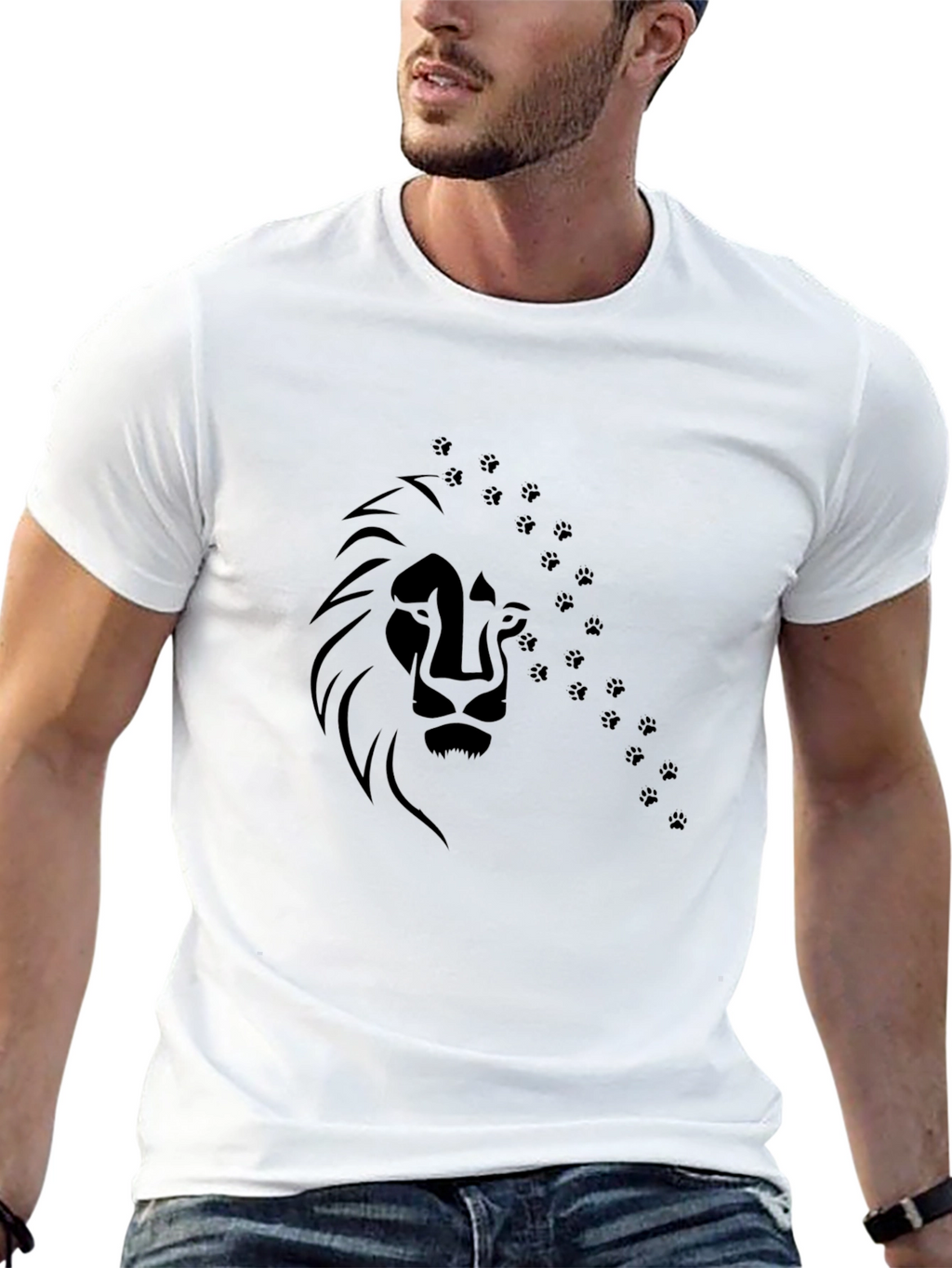 Lion Paw Print Graphic Tee - Mens Black T-Shirt
