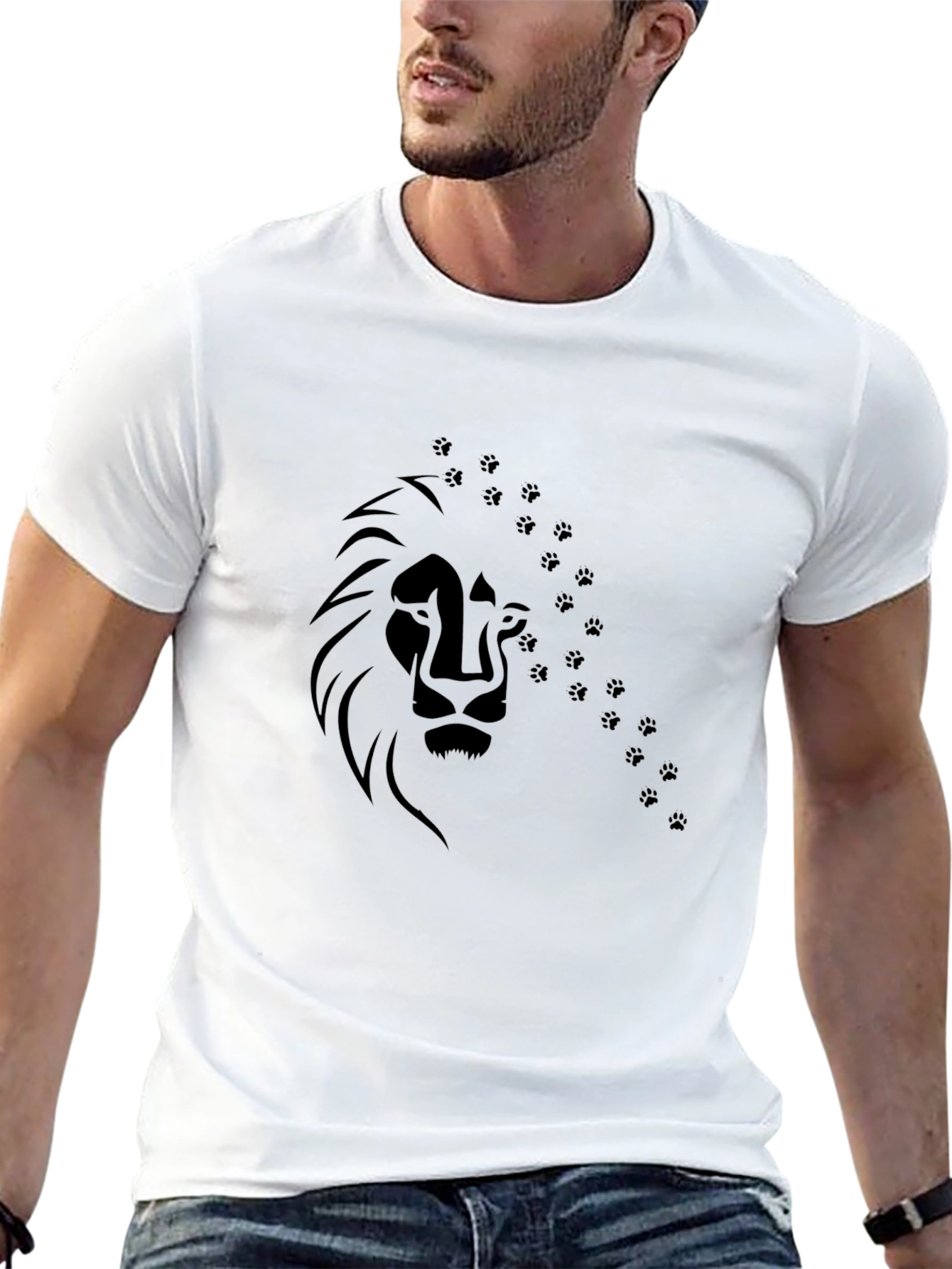 Lion Paw Print Graphic Tee - Mens Black T-Shirt