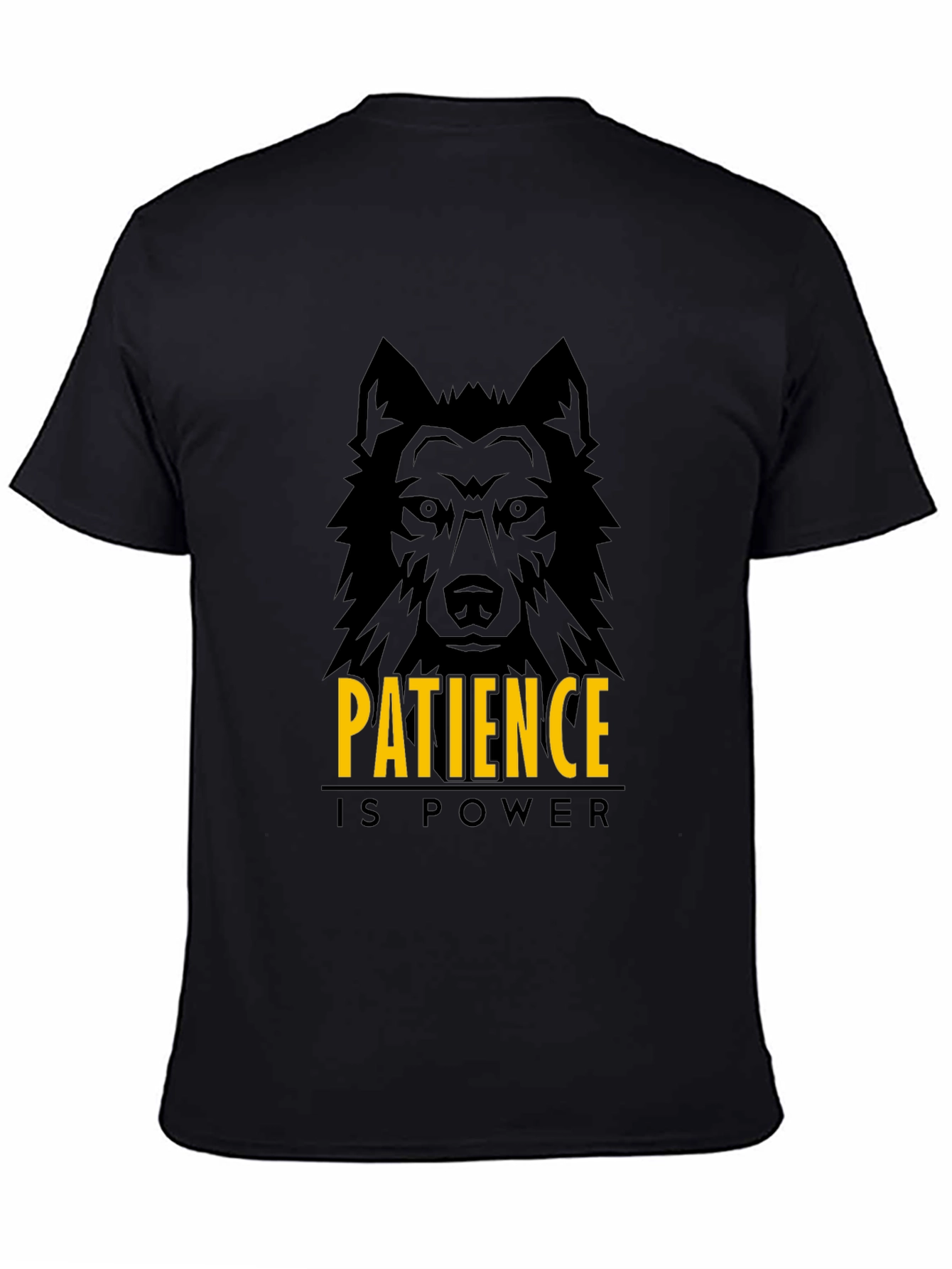 Patience is Power Wolf Graphic Black T-Shirt