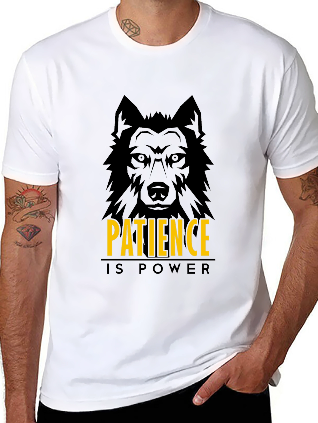 Patience is Power Wolf Graphic Black T-Shirt