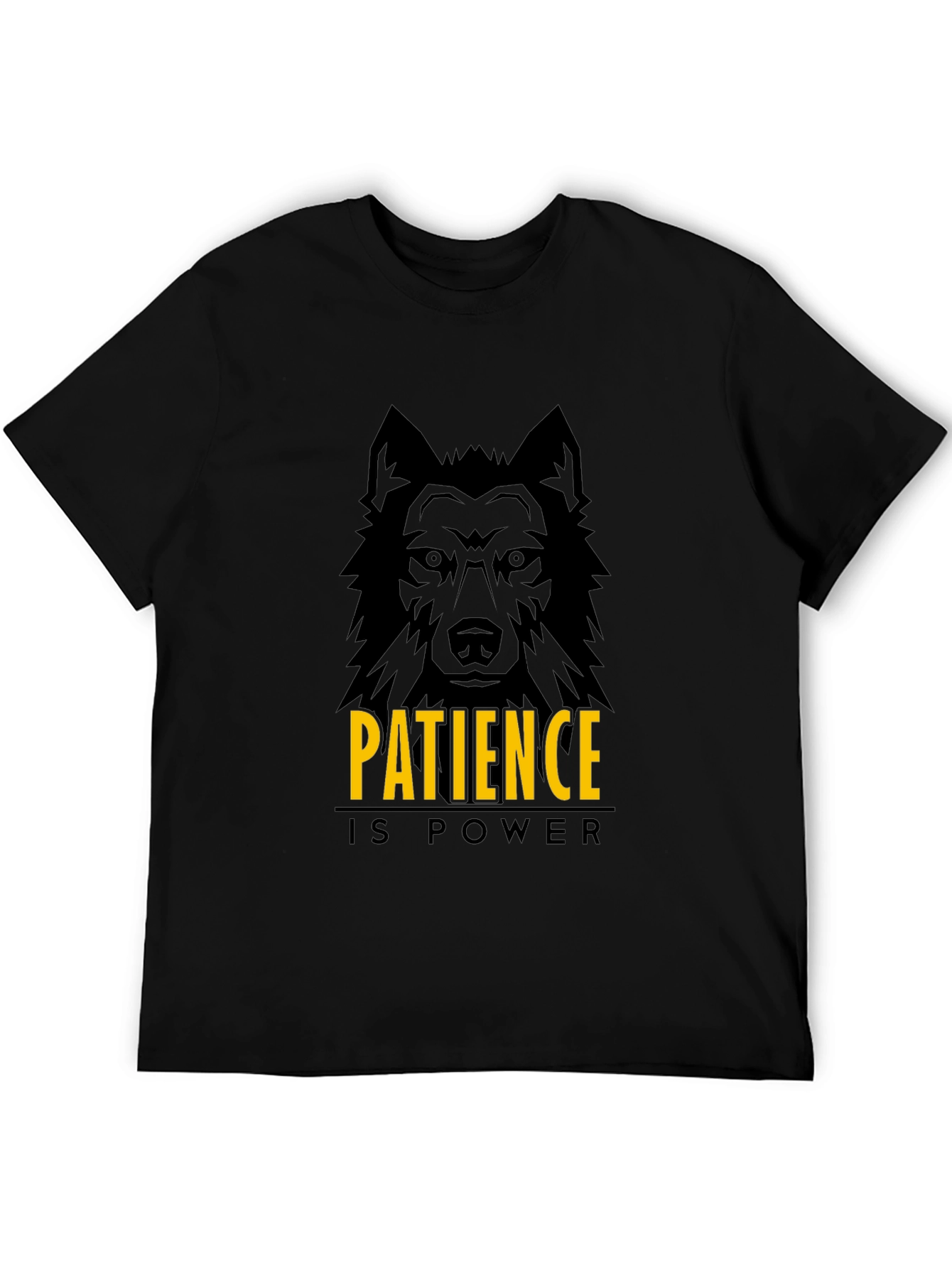 Patience is Power Wolf Graphic Black T-Shirt