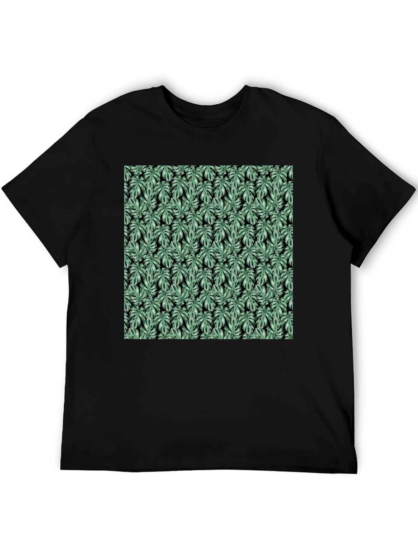 Trendy Monstera Leaf Pattern Black Tee