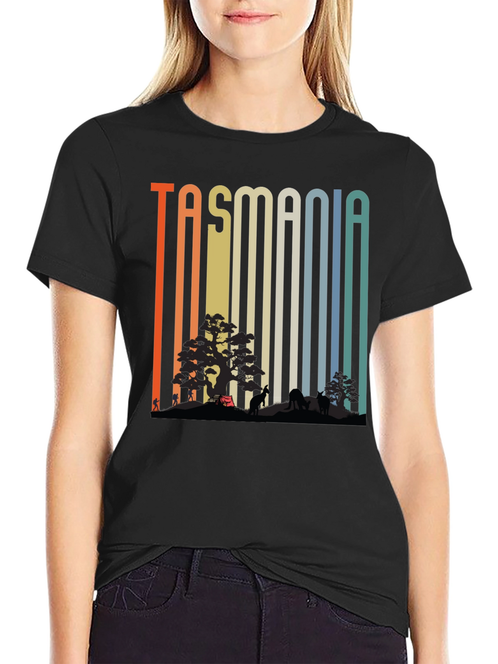 Tasmania Nature Graphic Tee - Retro Style Black T-Shirt