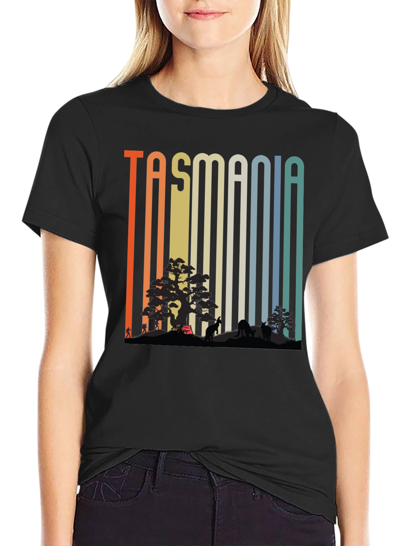 Tasmania Nature Graphic Tee - Retro Style Black T-Shirt