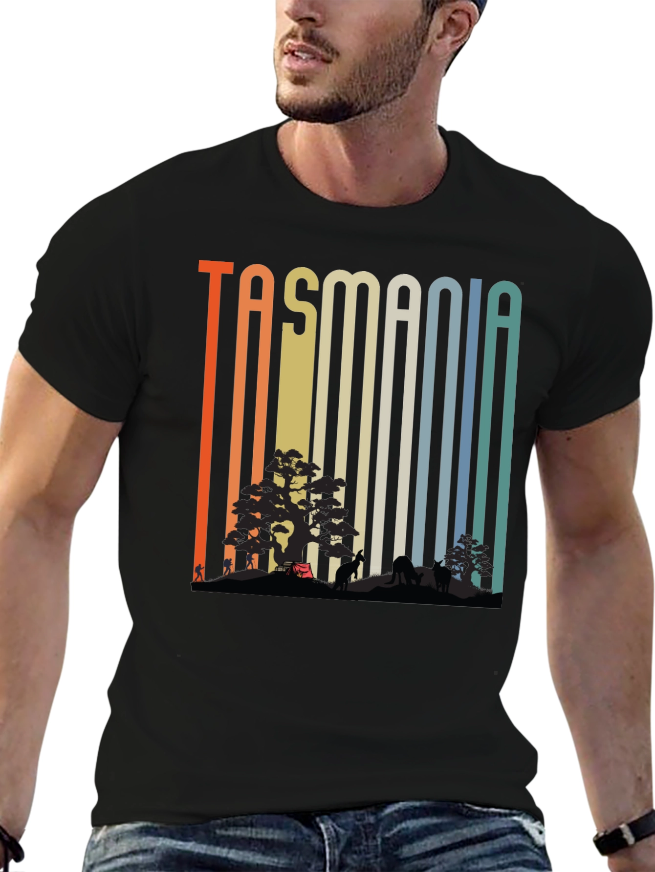 Tasmania Nature Graphic Tee - Retro Style Black T-Shirt