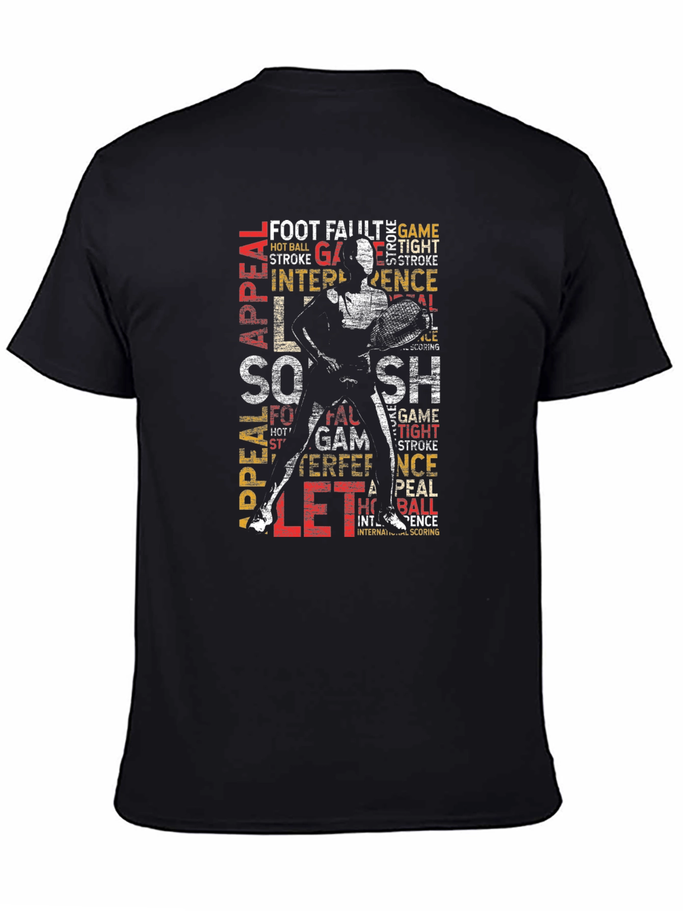 Tennis Word Art Graphic Tee - Black Cotton T-Shirt
