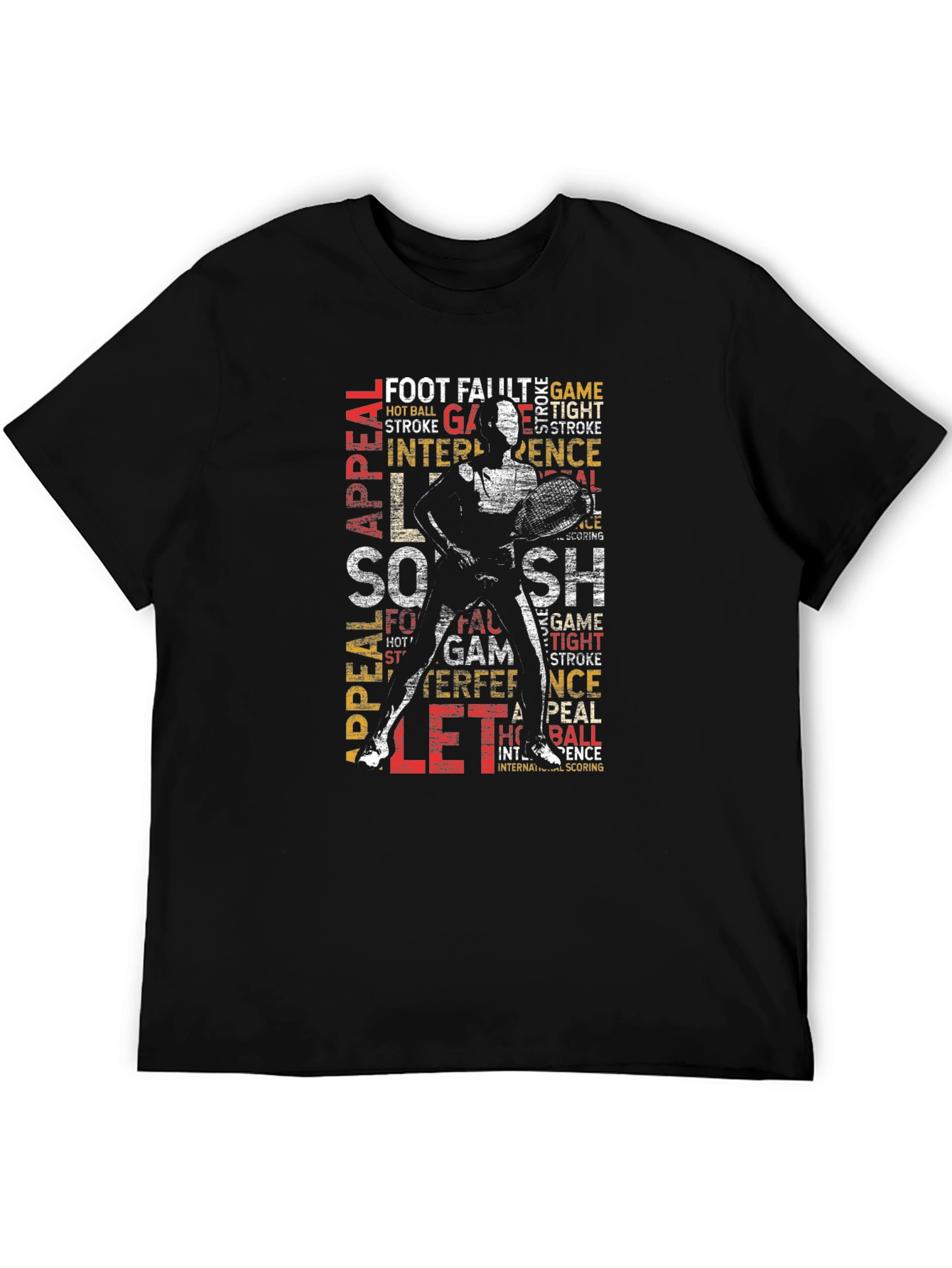 Tennis Word Art Graphic Tee - Black Cotton T-Shirt