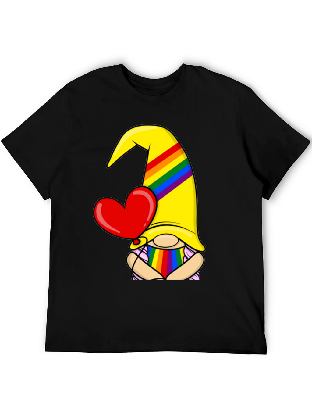 Pride Gnome Black T-Shirt with Heart