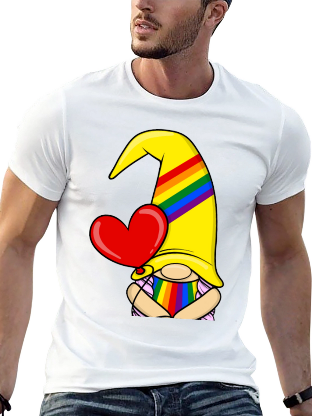 Pride Gnome Black T-Shirt with Heart