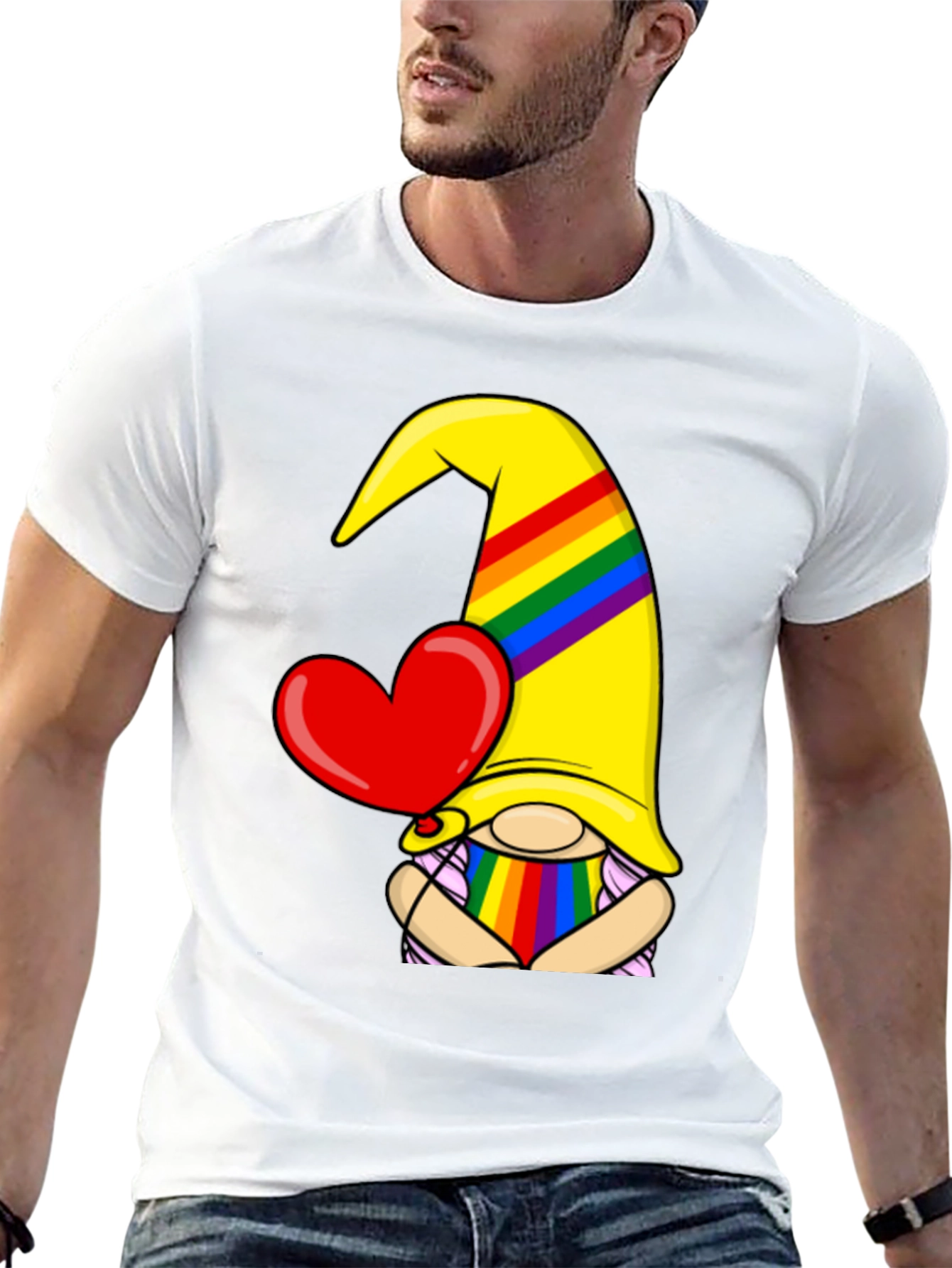 Pride Gnome Black T-Shirt with Heart