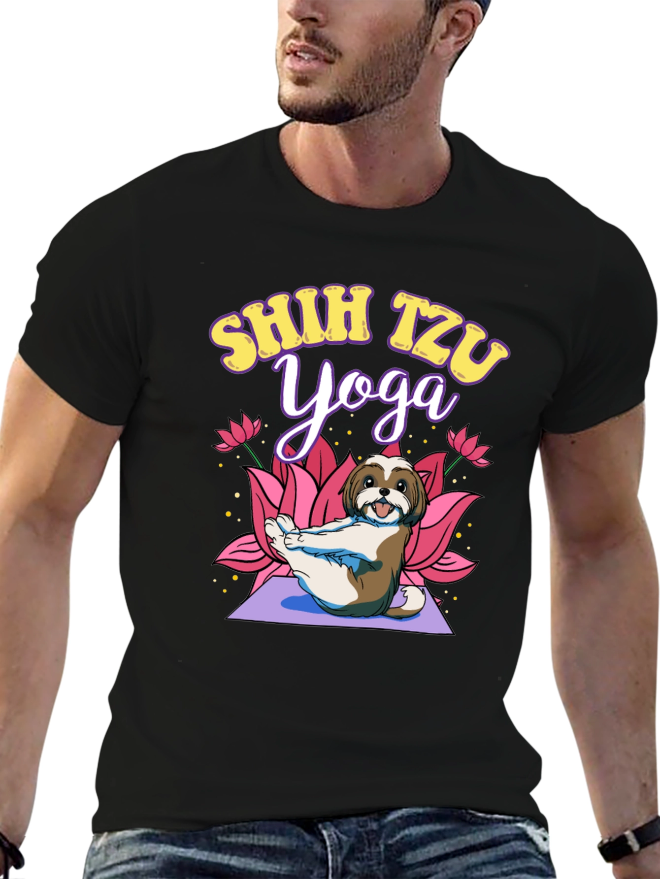 Shih Tzu Yoga Black T-Shirt
