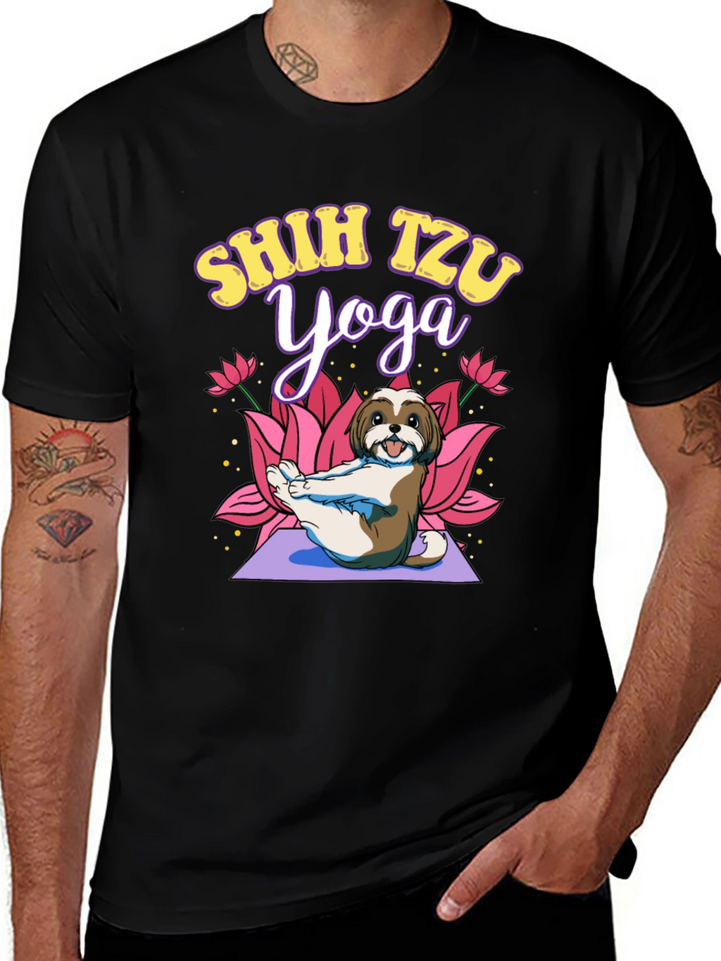 Shih Tzu Yoga Black T-Shirt