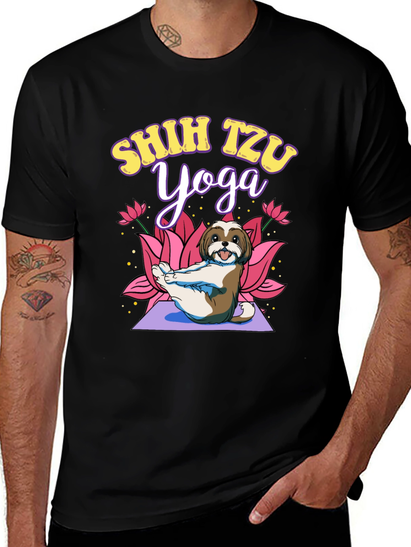 Shih Tzu Yoga Black T-Shirt