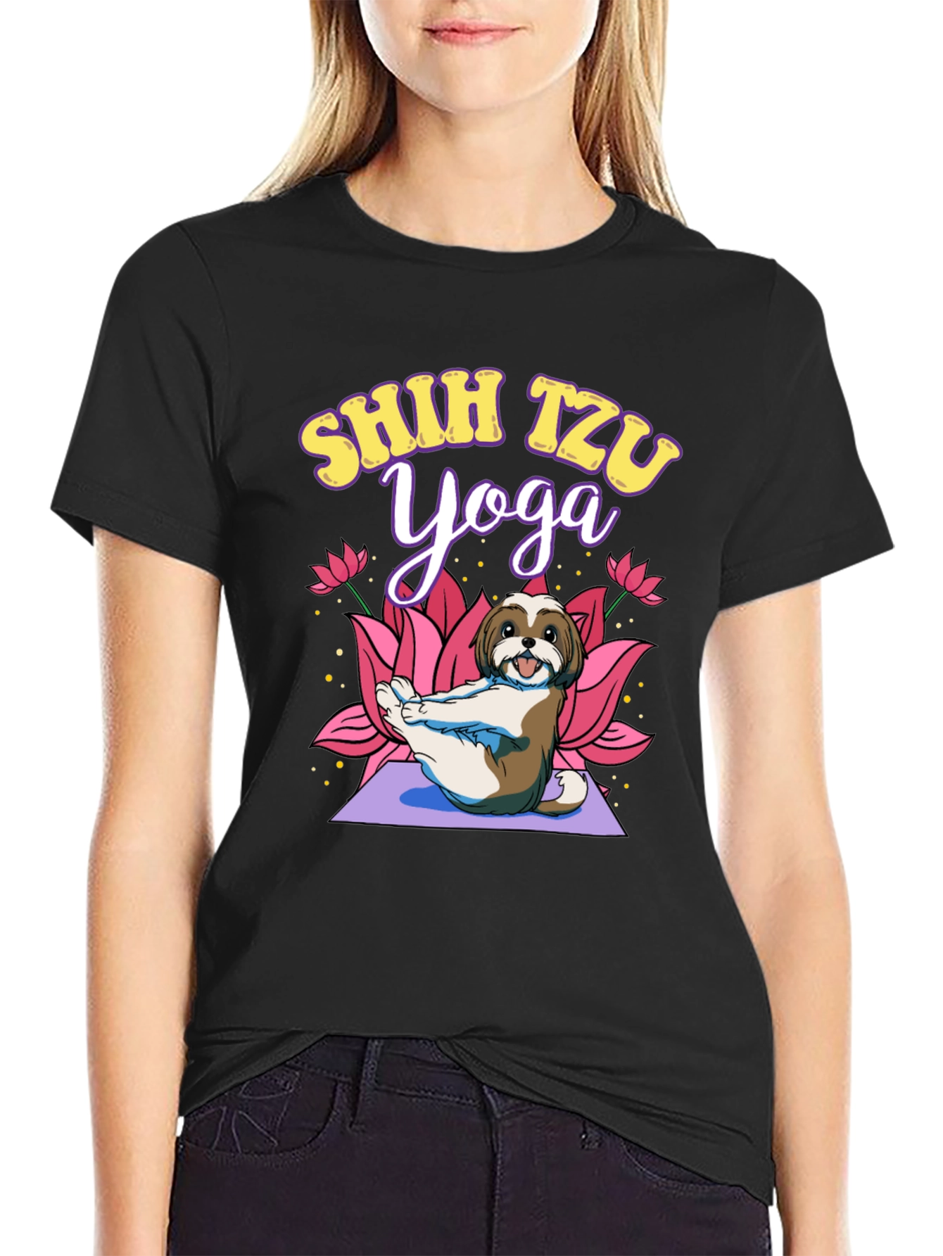Shih Tzu Yoga Black T-Shirt
