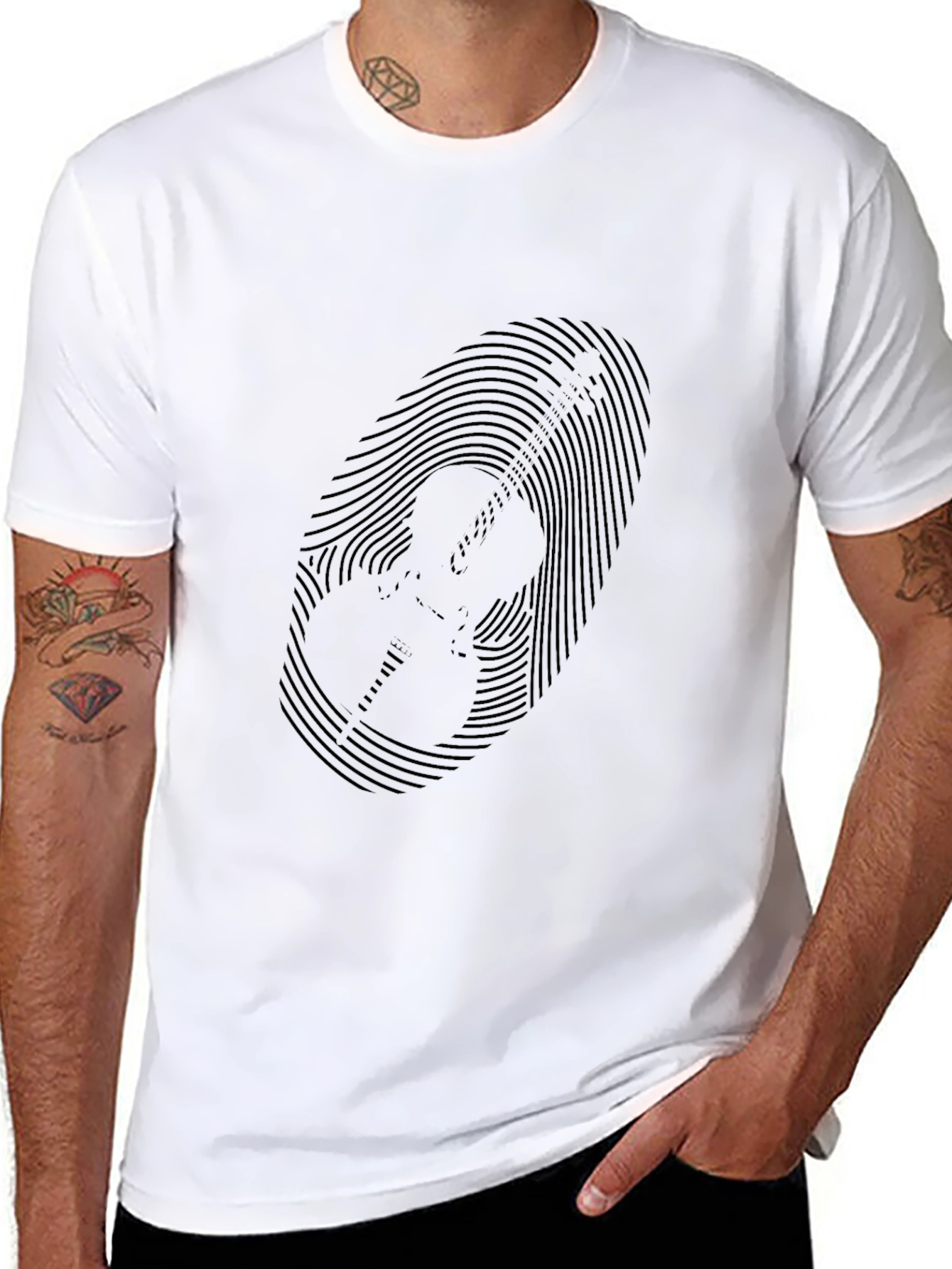 Fingerprint Guitar Graphic Black T-Shirt