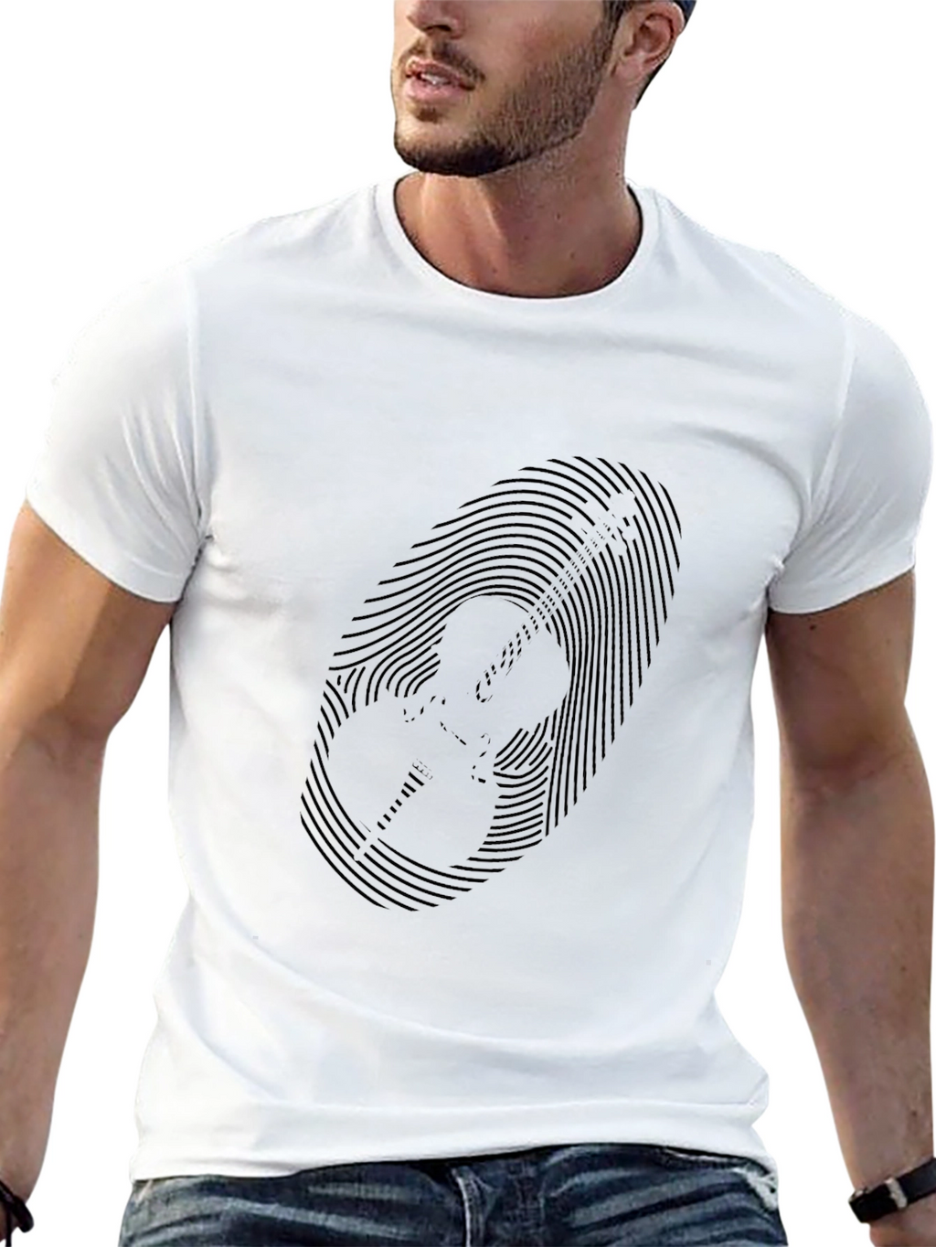 Fingerprint Guitar Graphic Black T-Shirt