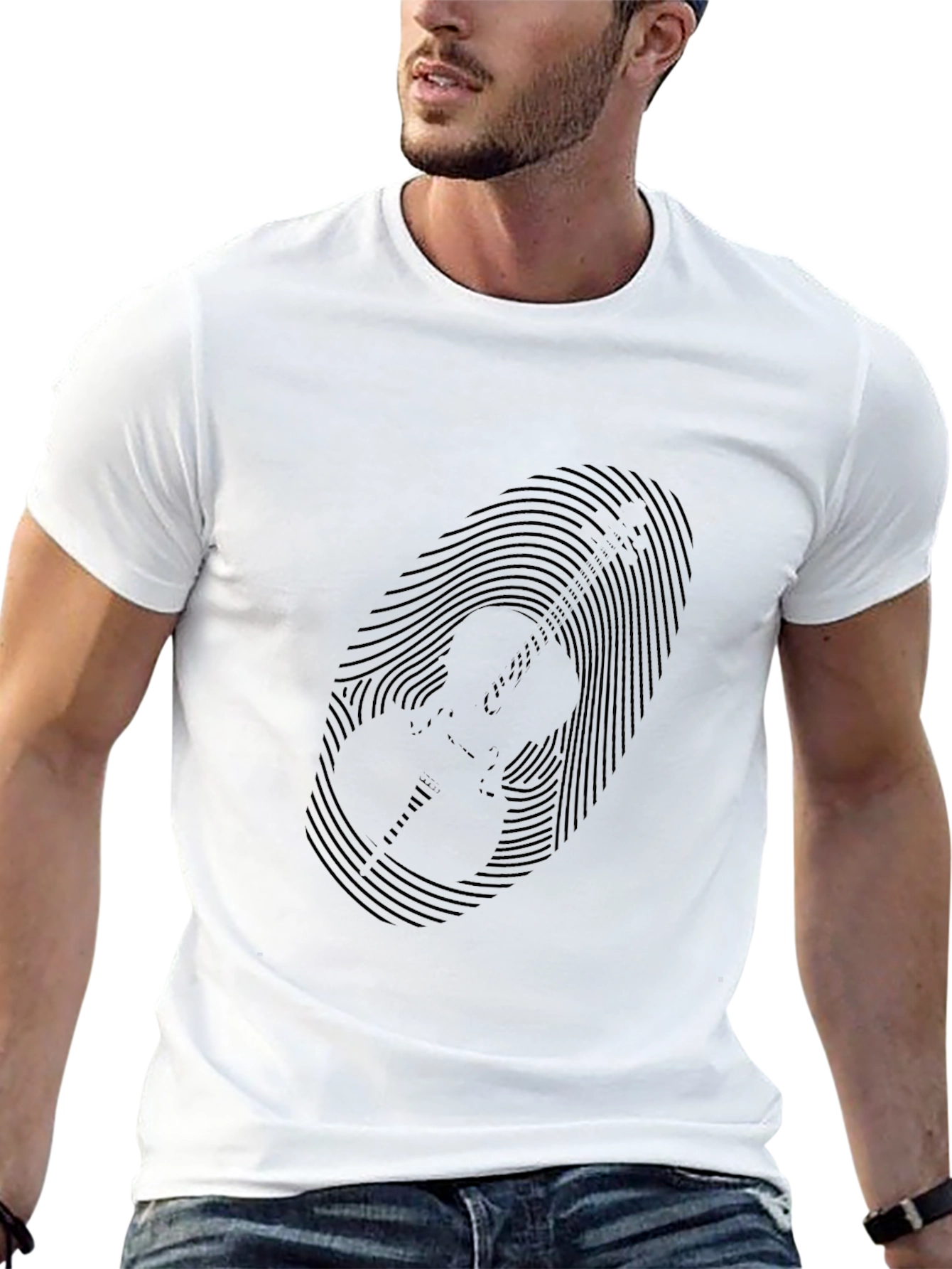 Fingerprint Guitar Graphic Black T-Shirt