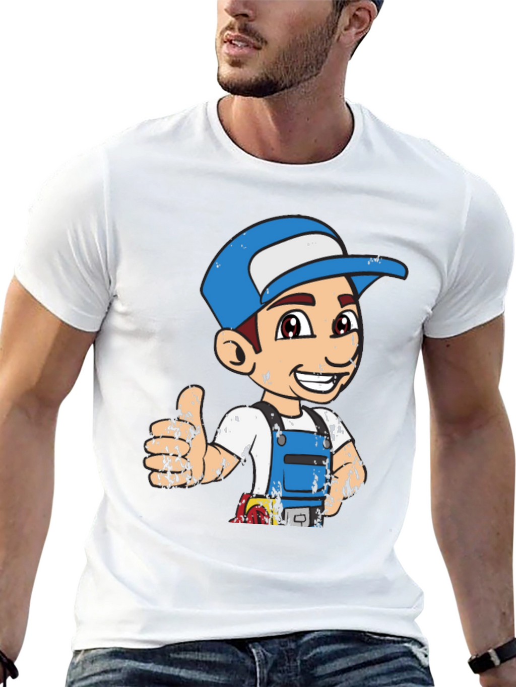 Cartoon Plumber Graphic Tee - Novelty T-Shirt