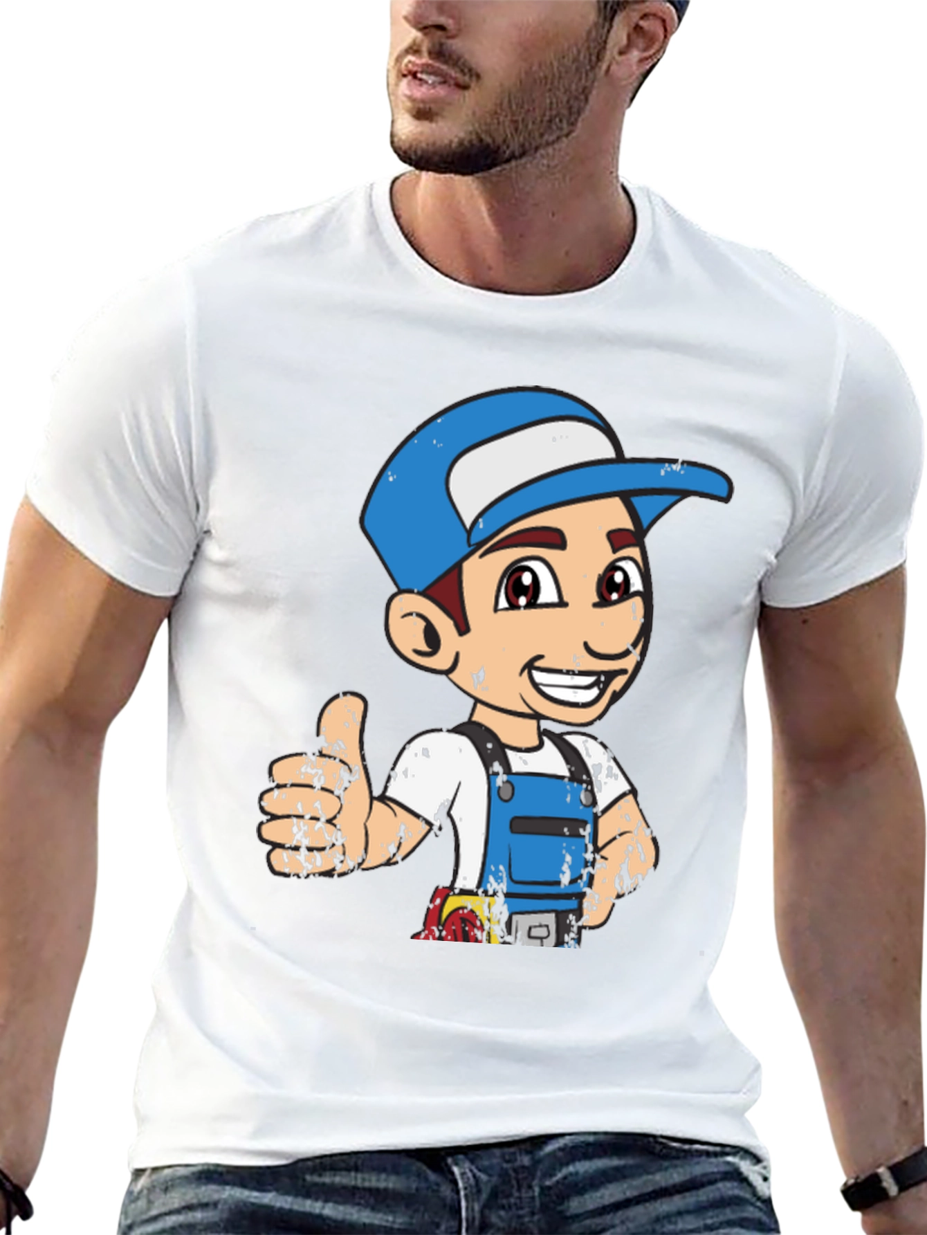 Cartoon Plumber Graphic Tee - Novelty T-Shirt
