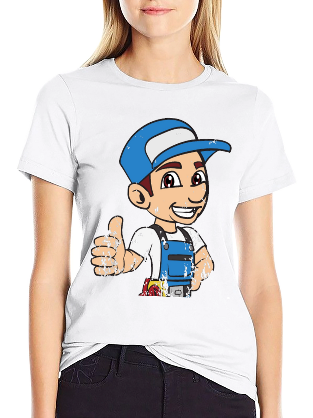 Cartoon Plumber Graphic Tee - Novelty T-Shirt