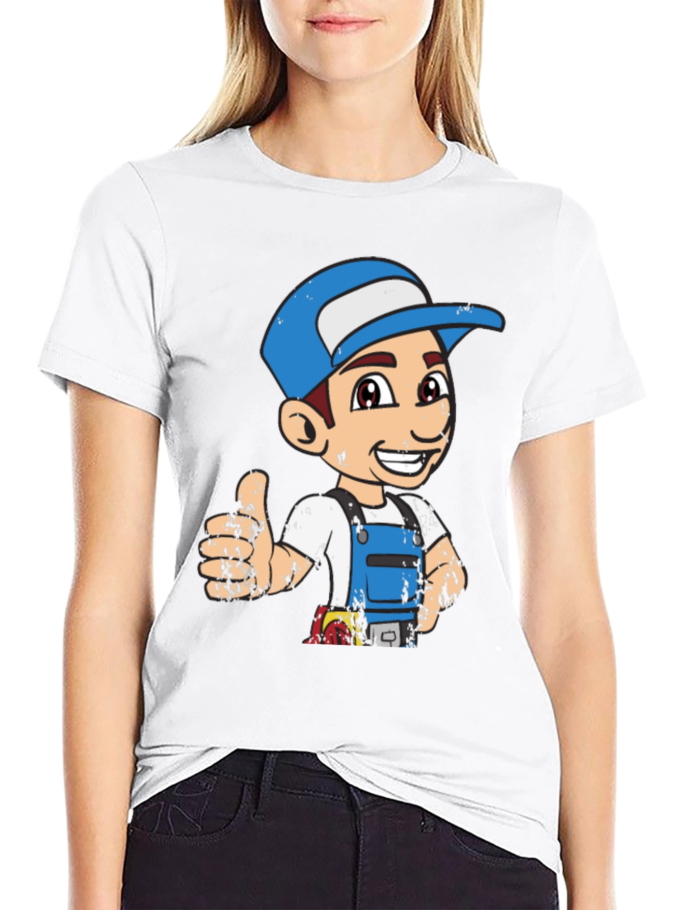 Cartoon Plumber Graphic Tee - Novelty T-Shirt