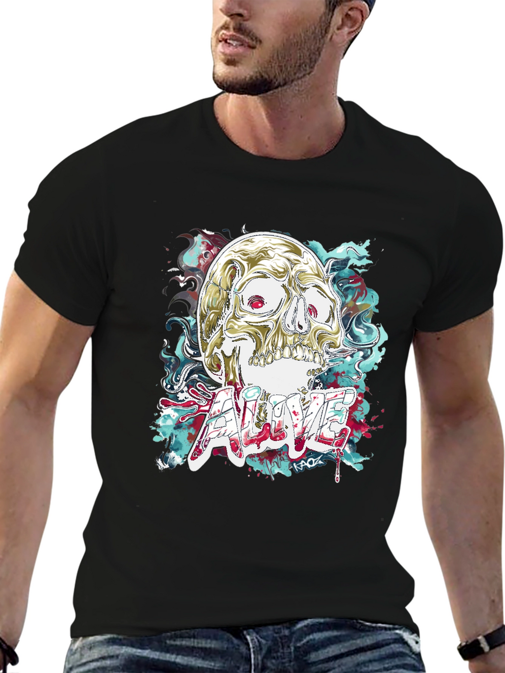 Skull Graphic T-Shirt: Alive Statement Tee