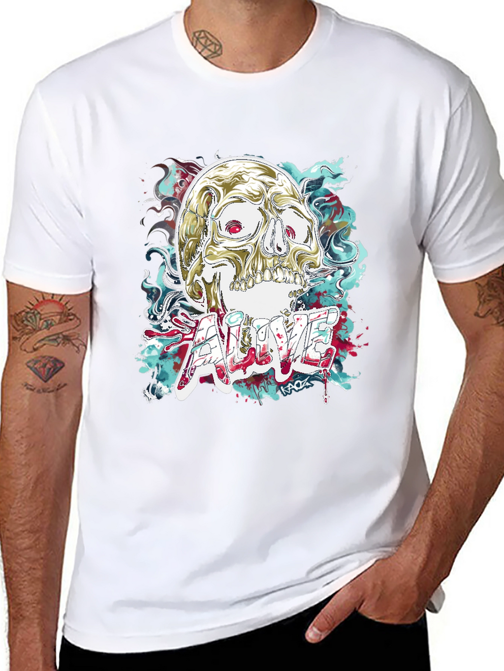 Skull Graphic T-Shirt: Alive Statement Tee