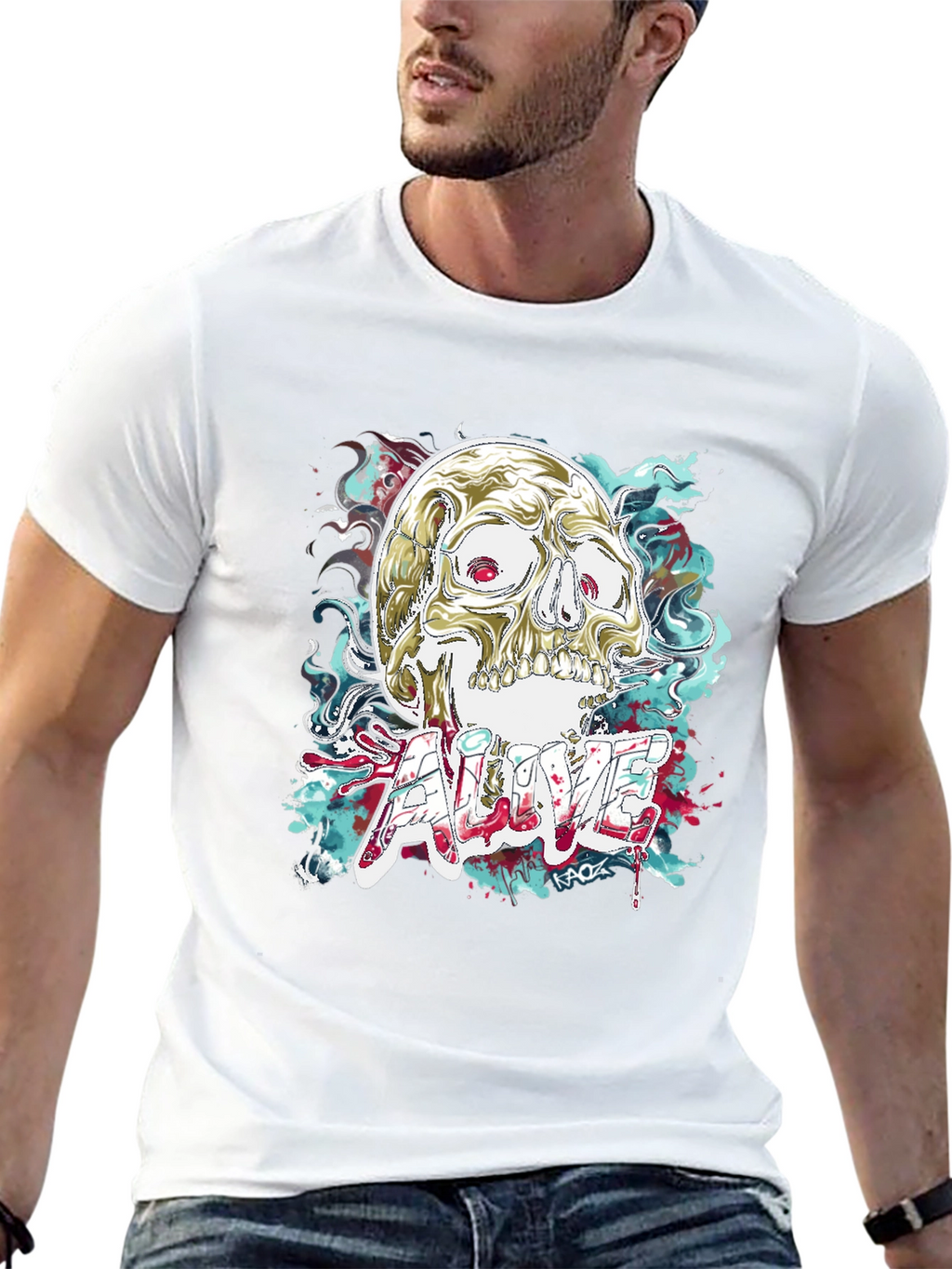 Skull Graphic T-Shirt: Alive Statement Tee