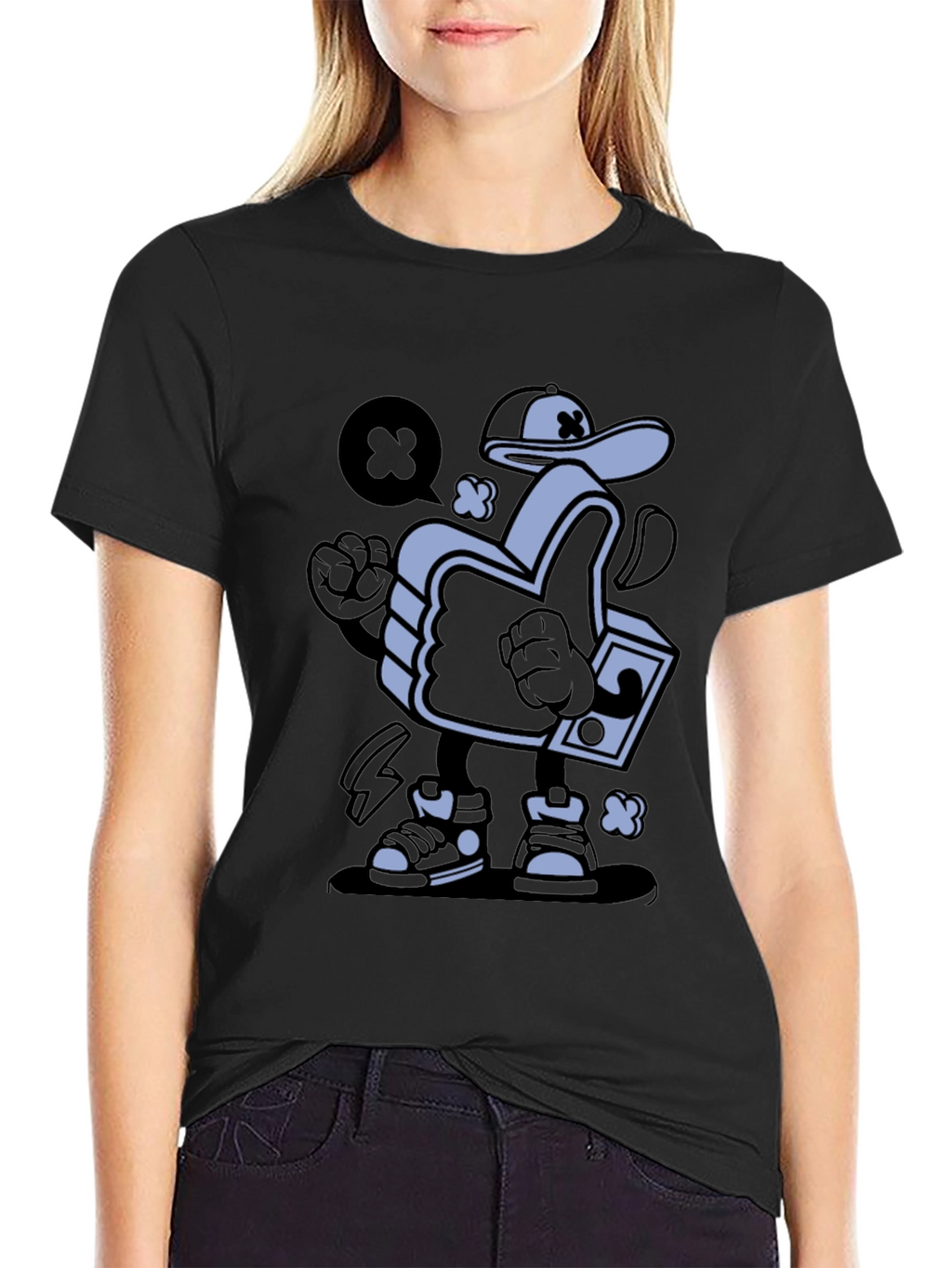 Cool Cartoon Thumbs Up Graphic T-Shirt