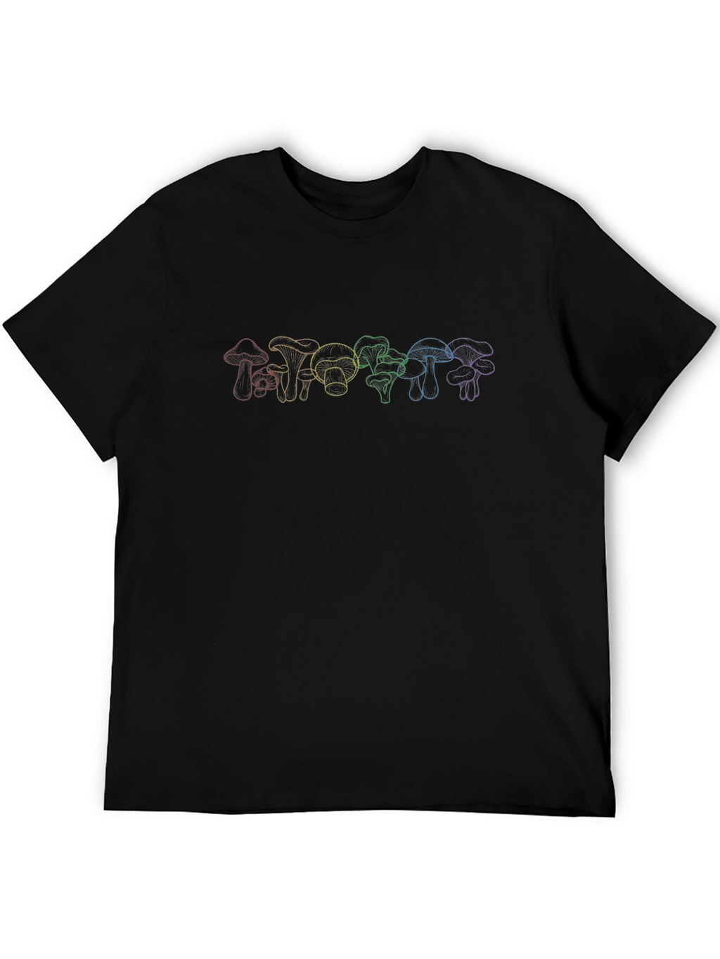 Rainbow Mushroom Line Art T-Shirt
