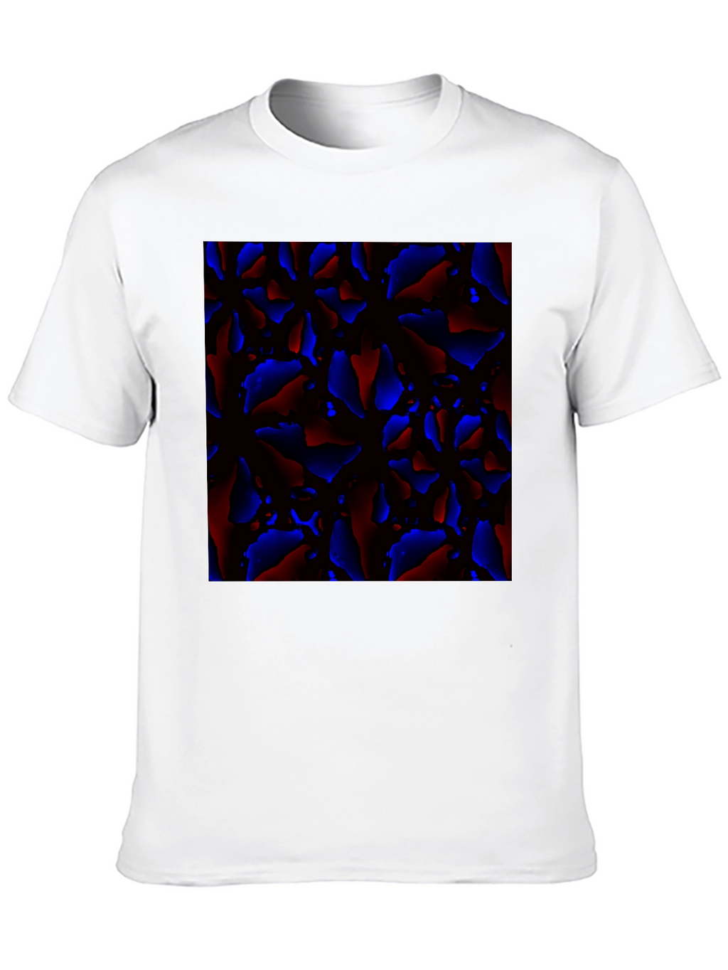 Abstract Red and Blue Patterned Black T-Shirt